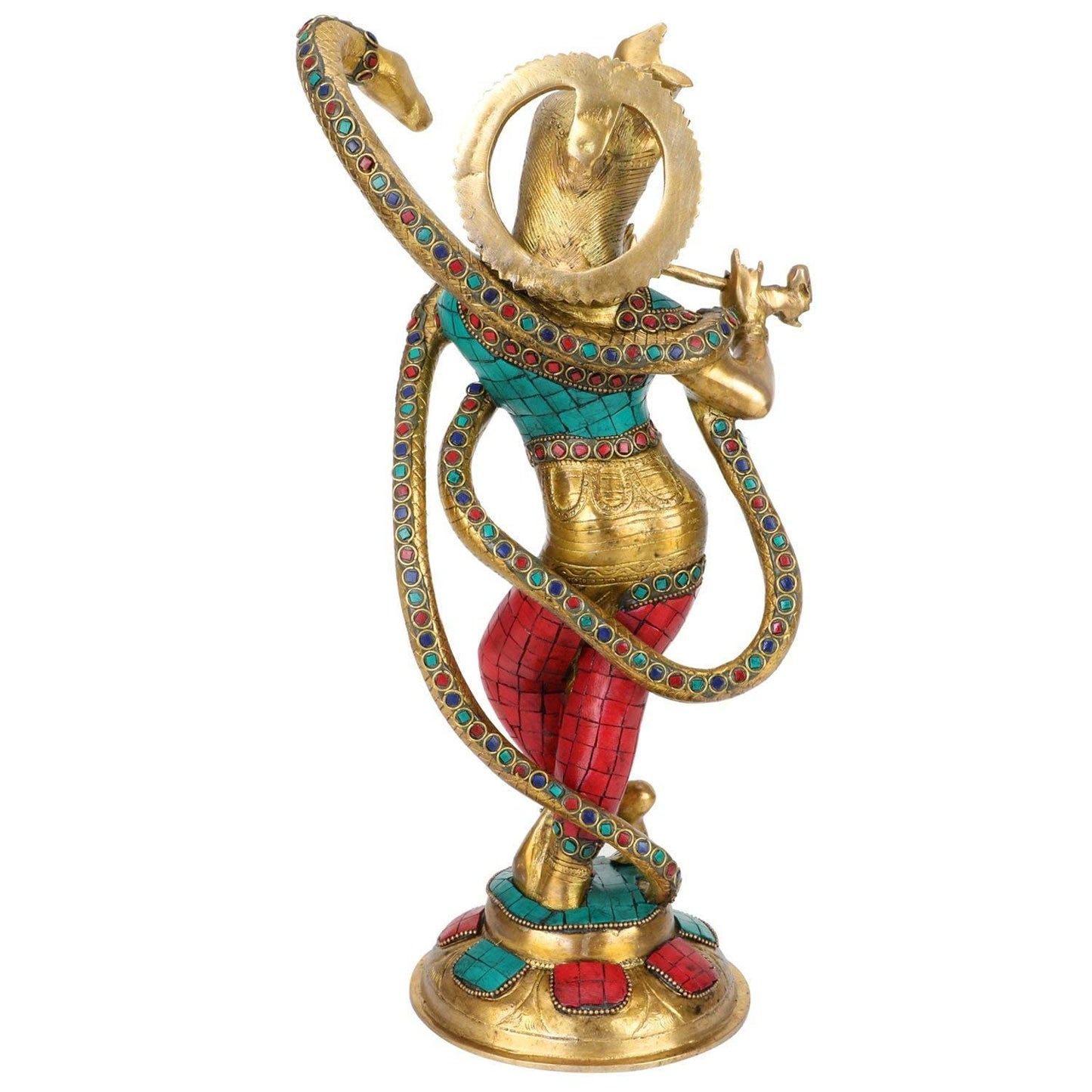 Brass Krishna Bhagwan Idol Murli Kishan Murti Playing Bansuri Gift for Home Mandir Decor Marriage Height 15 Inch - SvarupArt