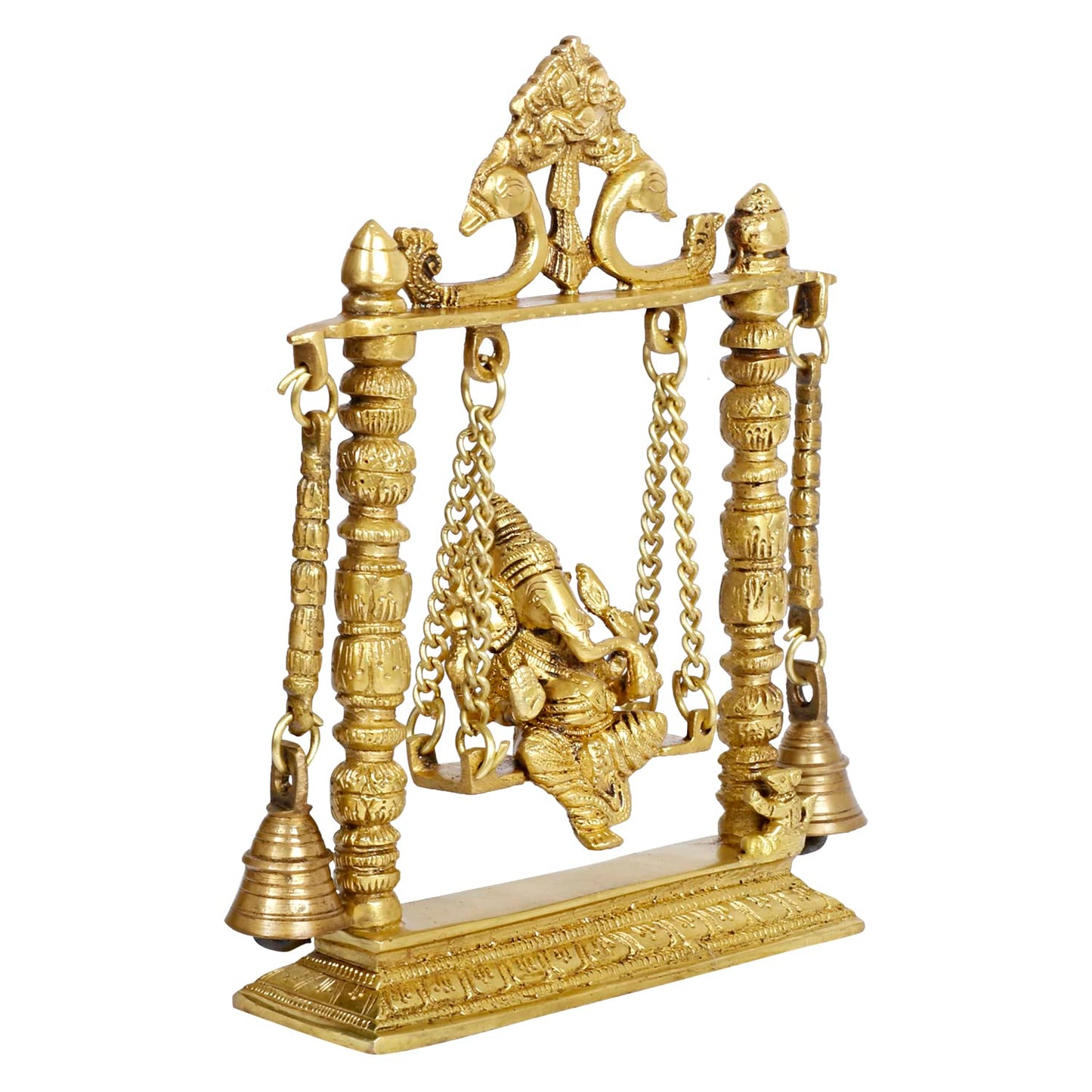Brass Lord Ganesha Jhula with Hanging Bells Idol for Gift Ganpati Statue Puja Home Decor Office Decoration Vinayaka M... - SvarupArt