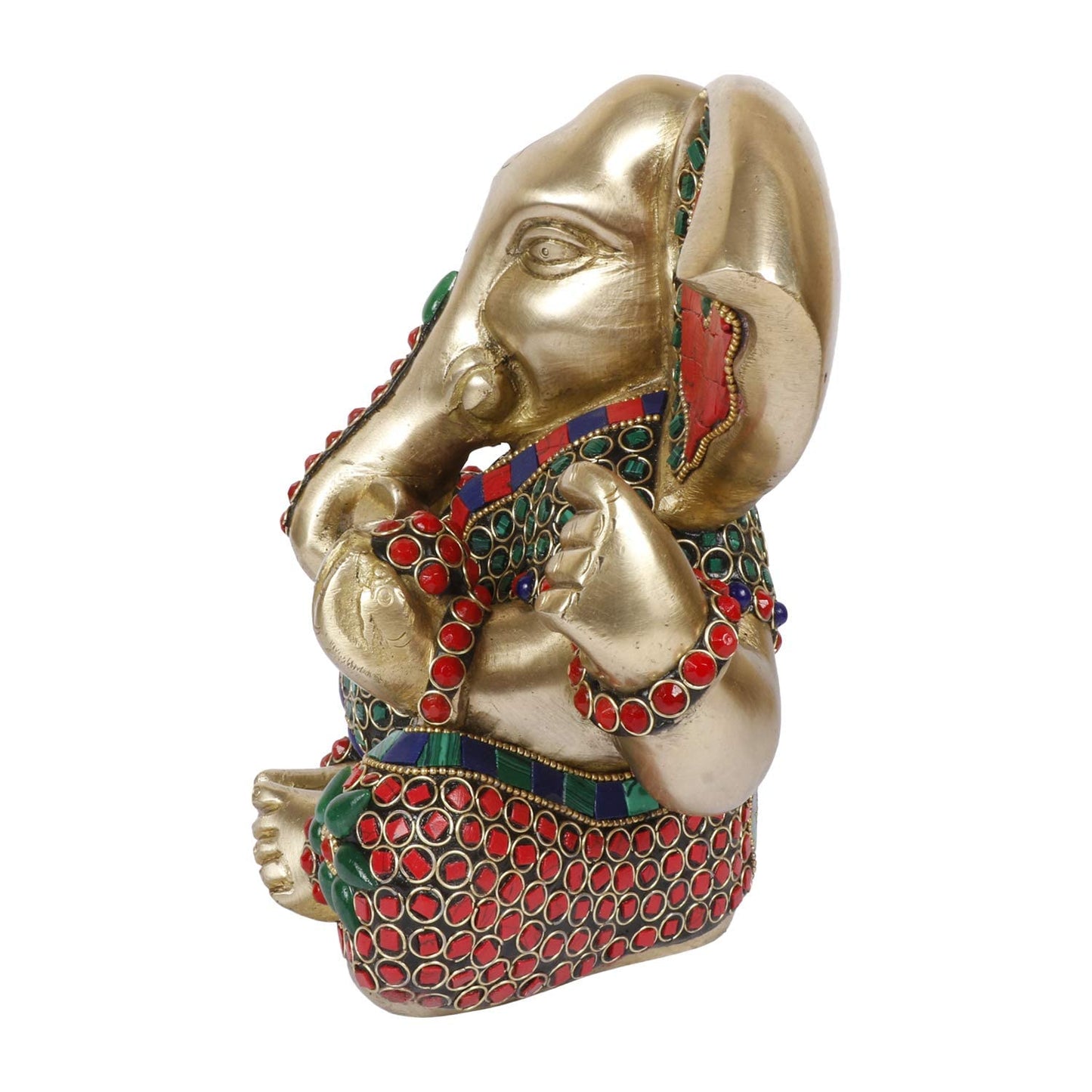 Brass Ganesha Idol for Home Decoration Ganpati Statue Murti for Gift Height 8 Inch Weight 5.1 Kg Color Multicolor - SvarupArt