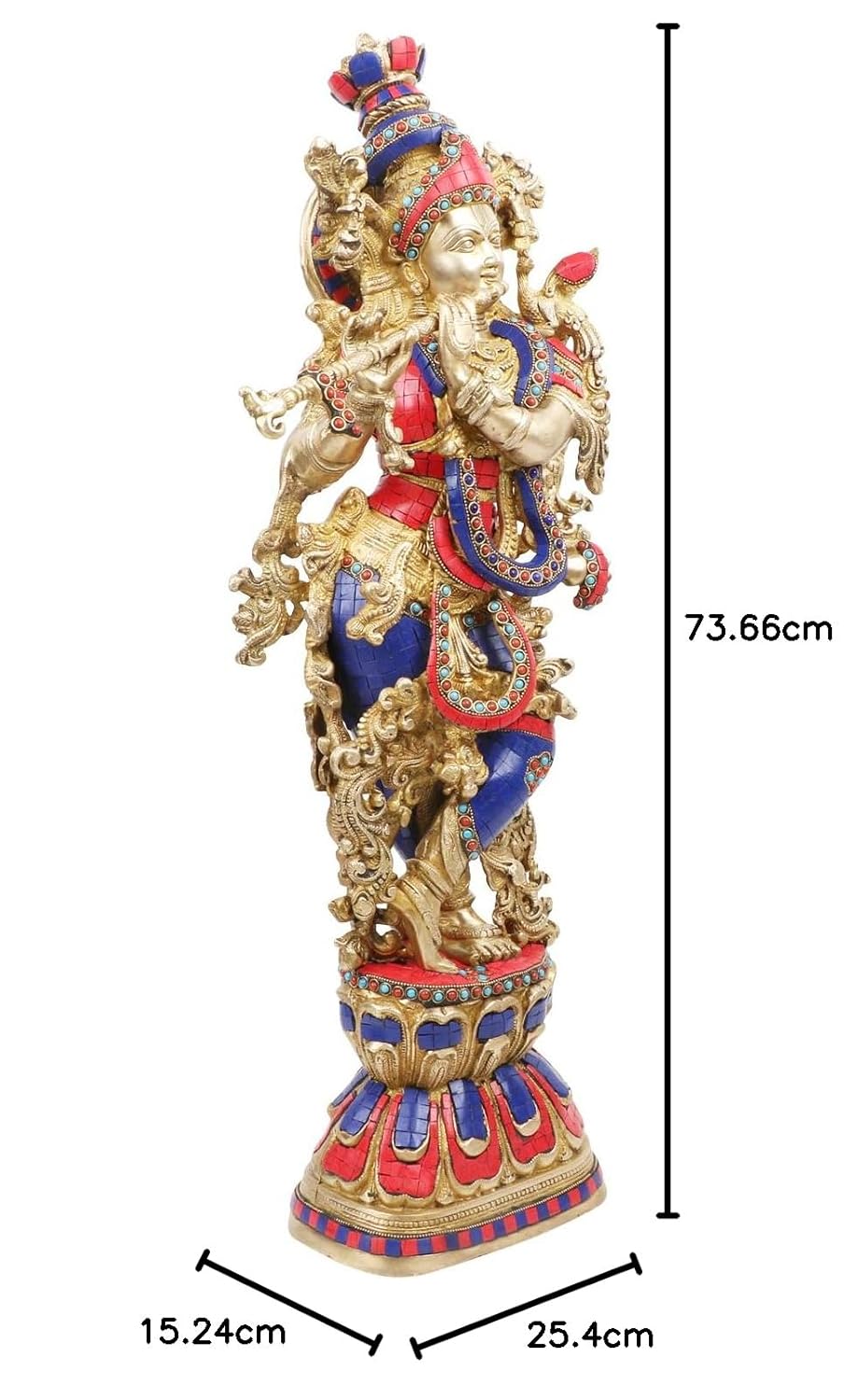 Brass Krishna Bhagwan Murti in Multicolor for Home Decor Height 29 Inch - SvarupArt