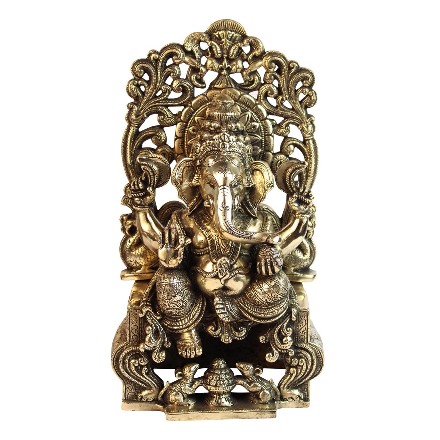 Brass Ganesha Idol for Home Decoration Ganpati Statue Murti for Gift Height 13 Inch Weight 7.2 Kg Color Antique Gold - SvarupArt