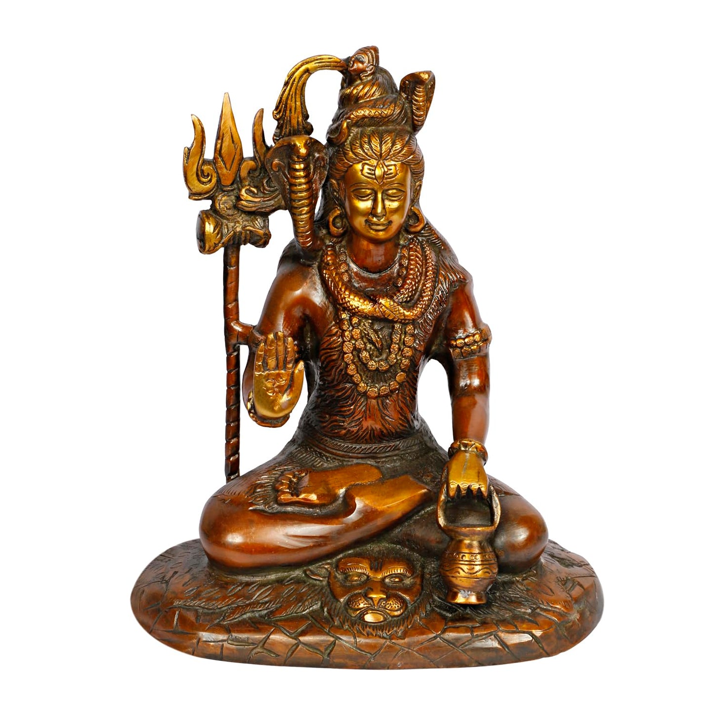 Lord Shiva Brass Metal Bhagwan Shiv Murti with Trishul Statue Home Decor Mandir Puja 10 Inch Copper Color 1 Pcs - SvarupArt