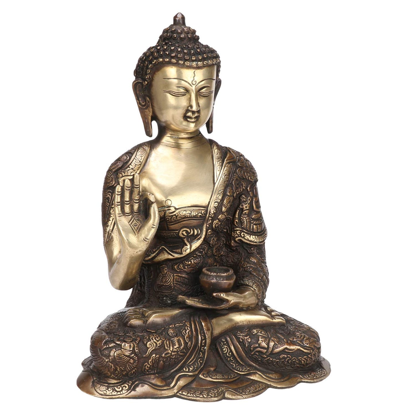 Brass Gautam Buddha Idol Statue Murti Draped in Stone Embellished Shawl for Home Decoration Blessing Buddha Height 12 Inch - SvarupArt