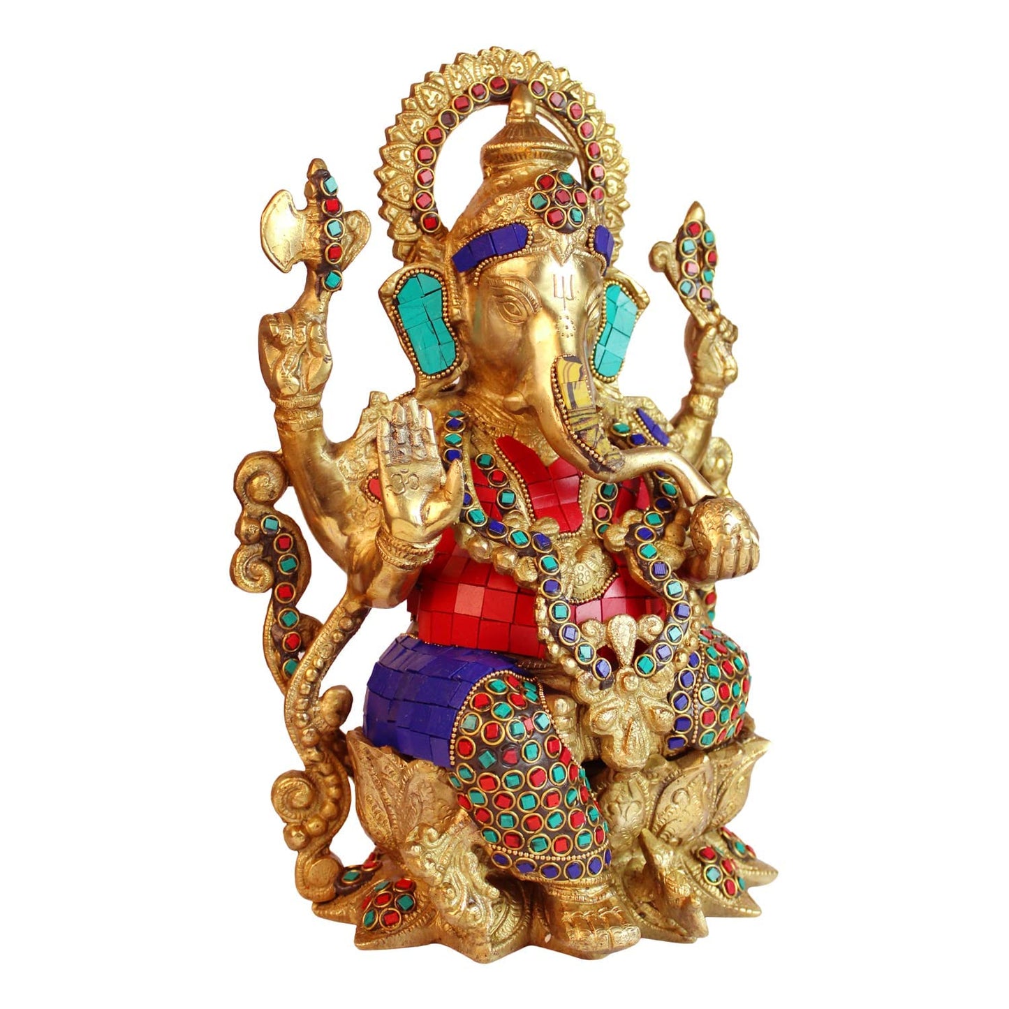 Brass Ganesha Idol for Home Decoration Ganpati Statue Murti for Gift Height 12 Inch Weight 7 Kg Color Multicolor - SvarupArt