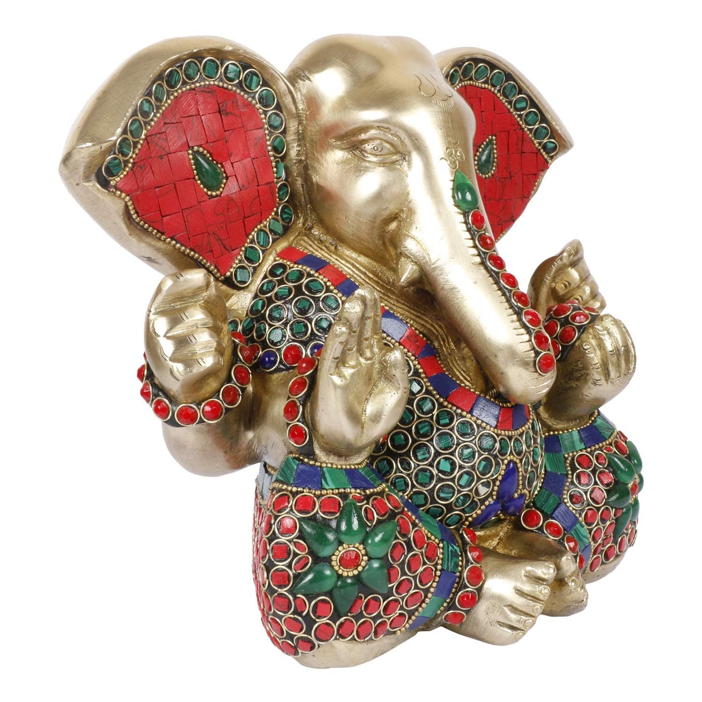 Brass Ganesha Idol for Home Decoration Ganpati Statue Murti for Gift Height 8 Inch Weight 5.1 Kg Color Multicolor - SvarupArt