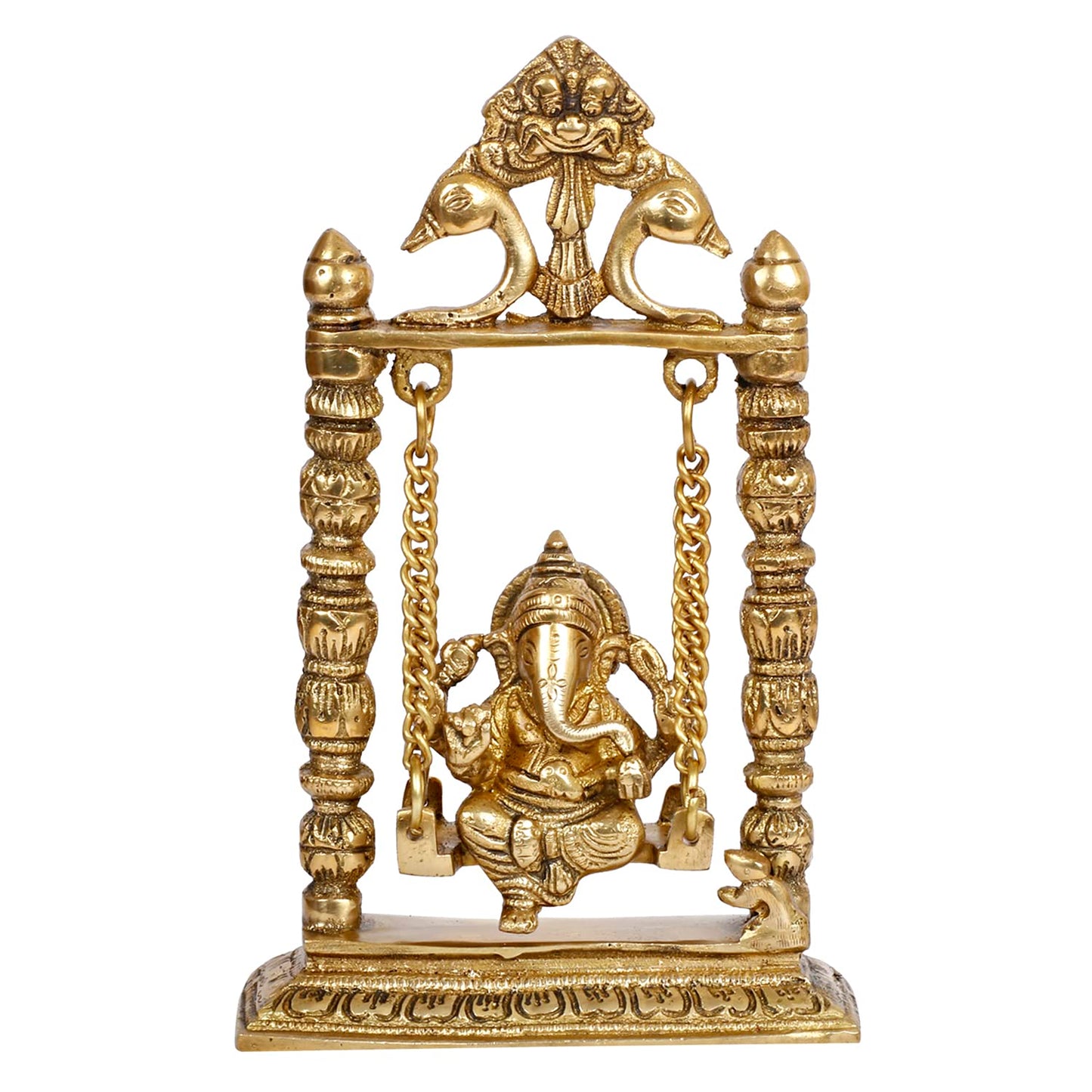 Brass Ganesha On Jhoola Swing Ganpati Showpiece Handcrafted Brass Ganesh Statue 9 Inch - SvarupArt
