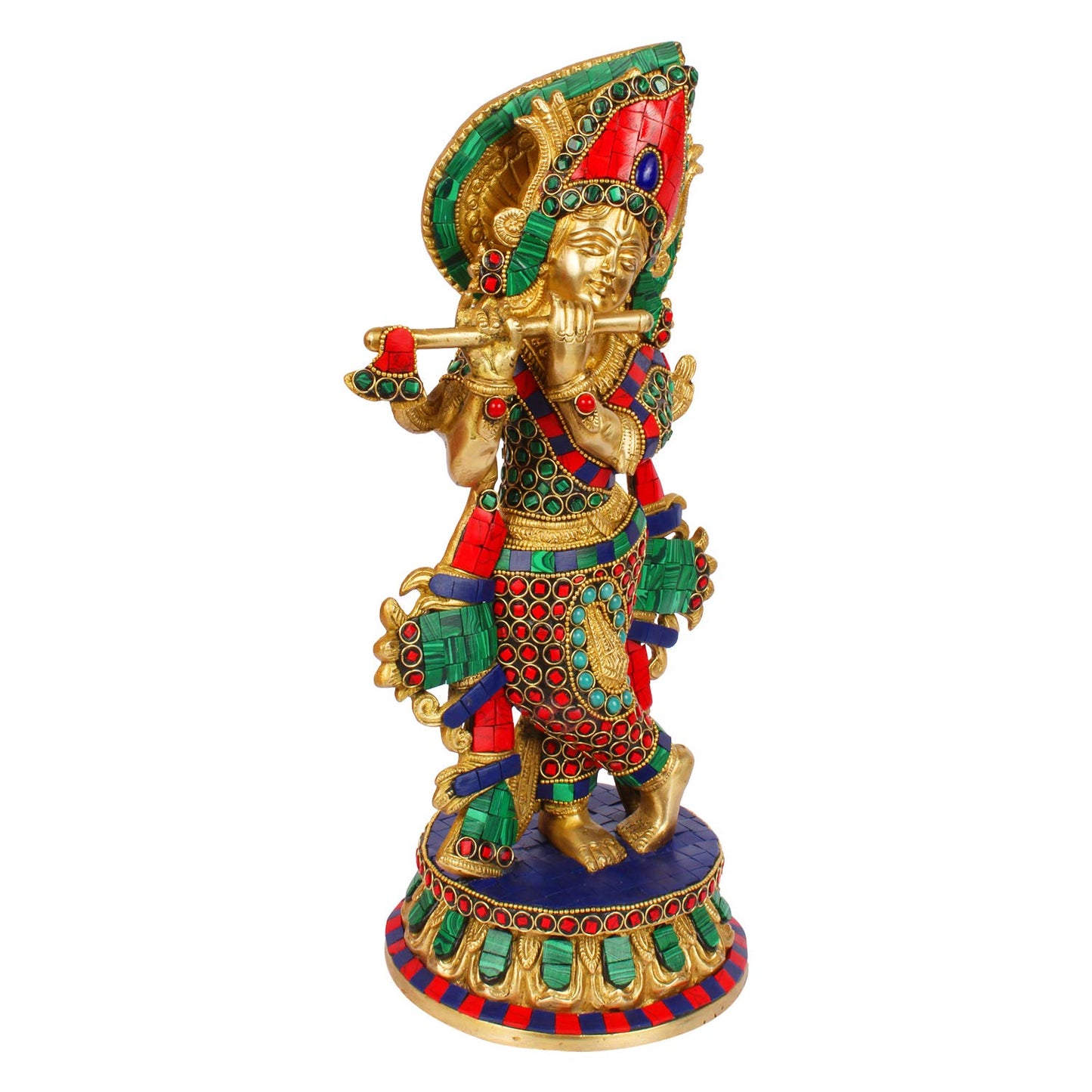 Brass Krishna Bhagwan Idol Murli Kishan Murti Playing Bansuri Gift for Home Mandir Decor Marriage Height 12 Inch - SvarupArt