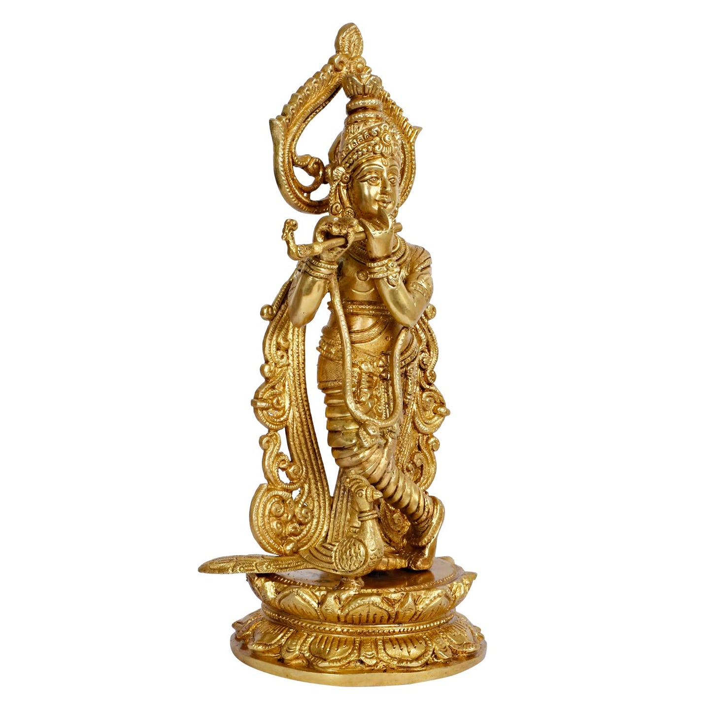 Brass Krishna Bhagwan Idol Murli Kishan Murti Playing Bansuri Gift for Home Mandir Decor Marriage Height 12 Inch - SvarupArt