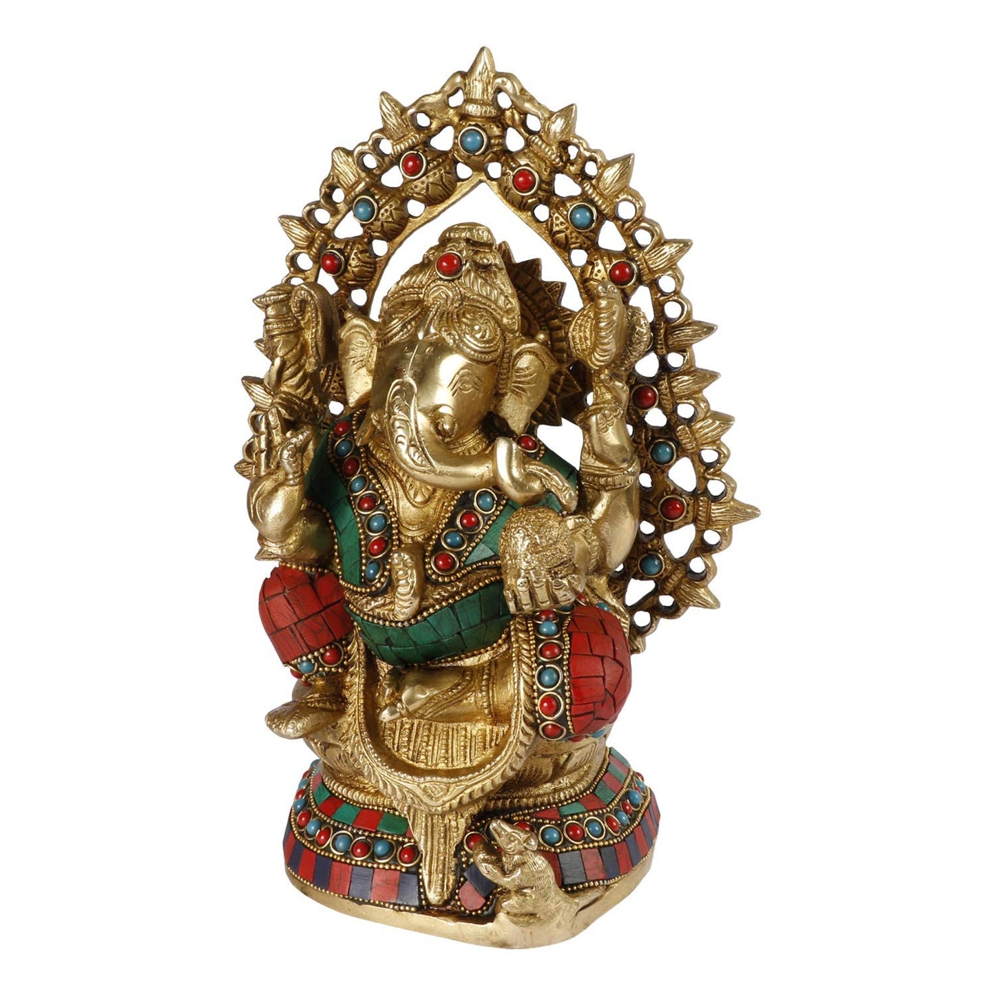 Brass Ganesha Idol for Home Decoration Ganpati Statue Murti for Gift Height 10 Inch Weight 3.6 Kg Color Multicolor - SvarupArt