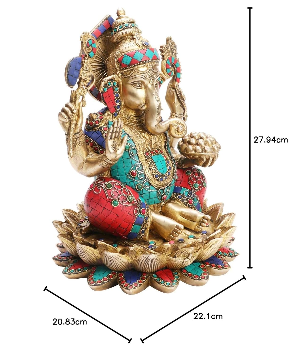 Brass Ganesha Idol for Home Decoration Ganpati Statue Murti for Gift Height 11 Inch Weight 7.8 Kg Color Multicolor - SvarupArt