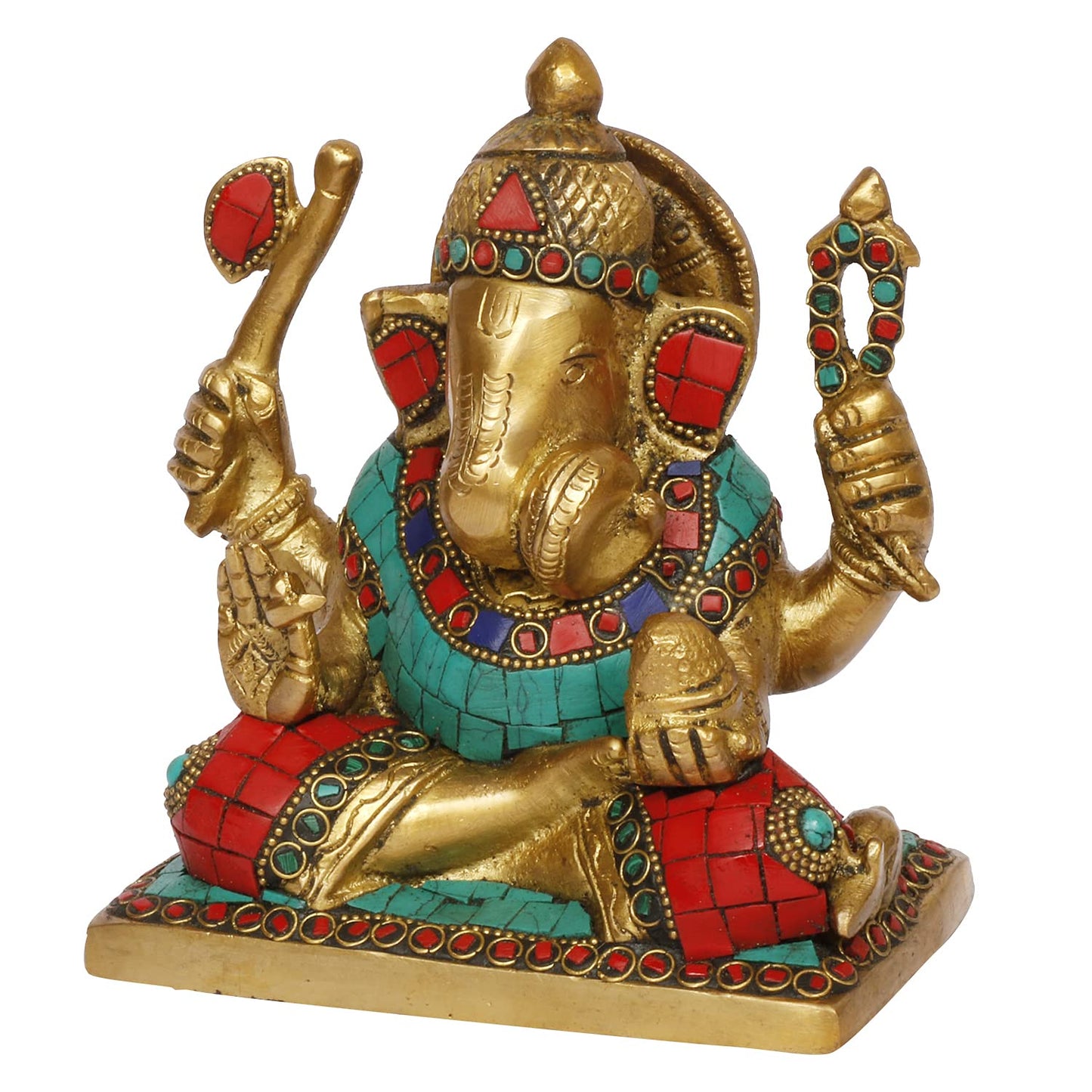 Brass Ganesha Idol for Home Decoration Ganpati Statue Murti for Gift Height 6 Inch Weight 1.9 Kg Color Multicolor - SvarupArt