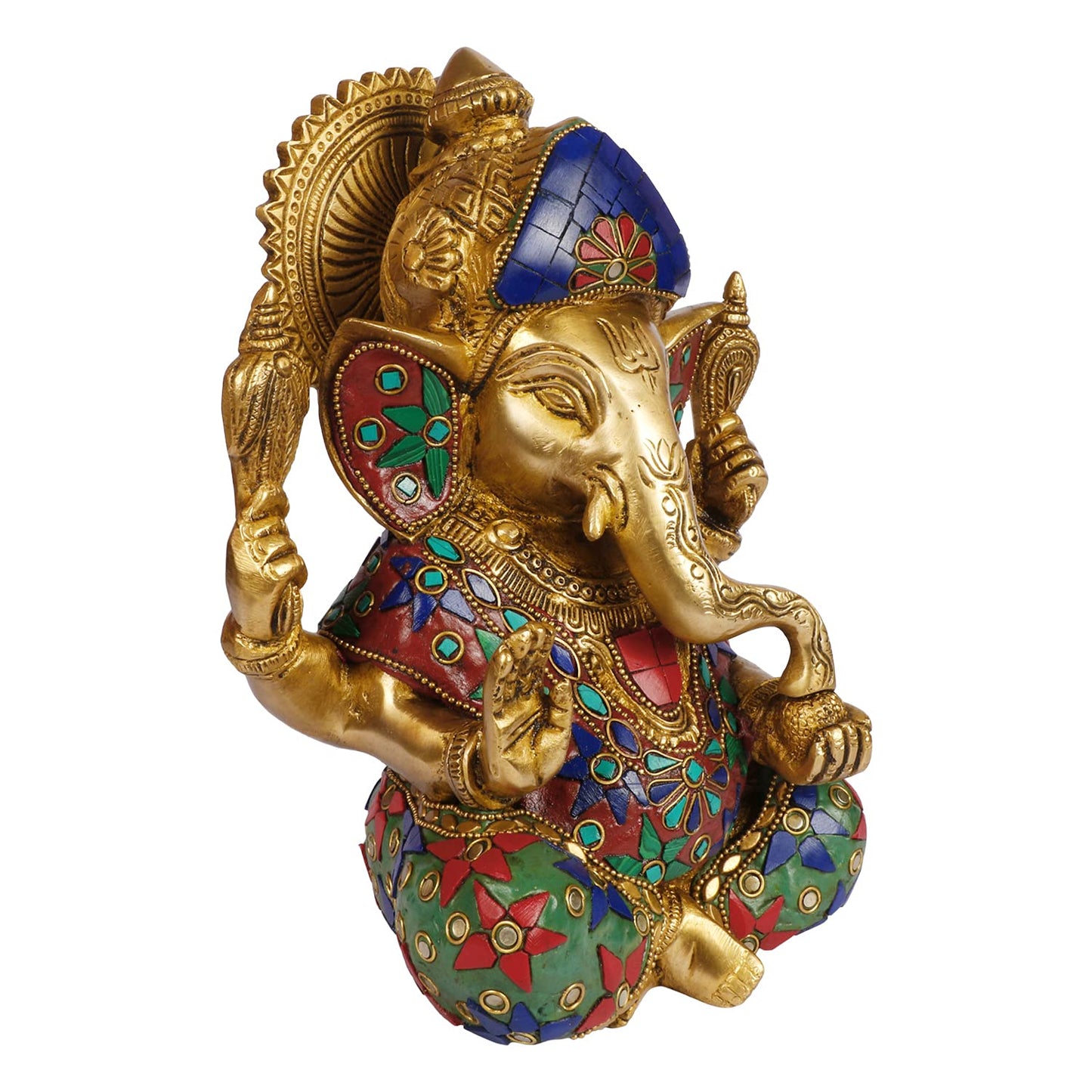 Brass Ganesha Idol for Home Decoration Ganpati Statue Murti for Gift Height 8.5 Inch Weight 3.6 Kg Color Multicolor - SvarupArt