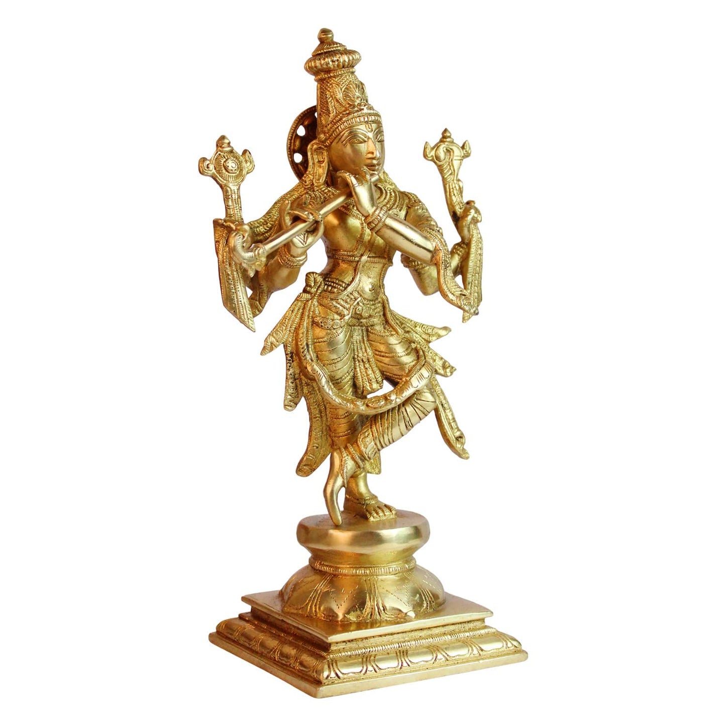 Brass Krishna Bhagwan Idol Murli Kishan Murti Playing Bansuri Gift for Home Mandir Decor Marriage Height 12 Inch - SvarupArt