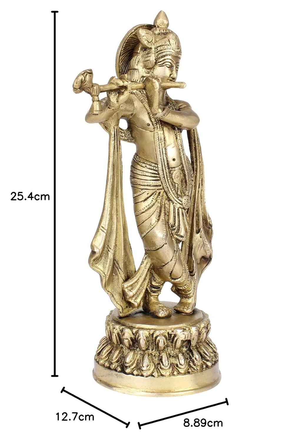 Brass Metal Lord Krishna Idol God of Love Playing Flute For Temple Puja Home Decor Gift 10 Inch - SvarupArt