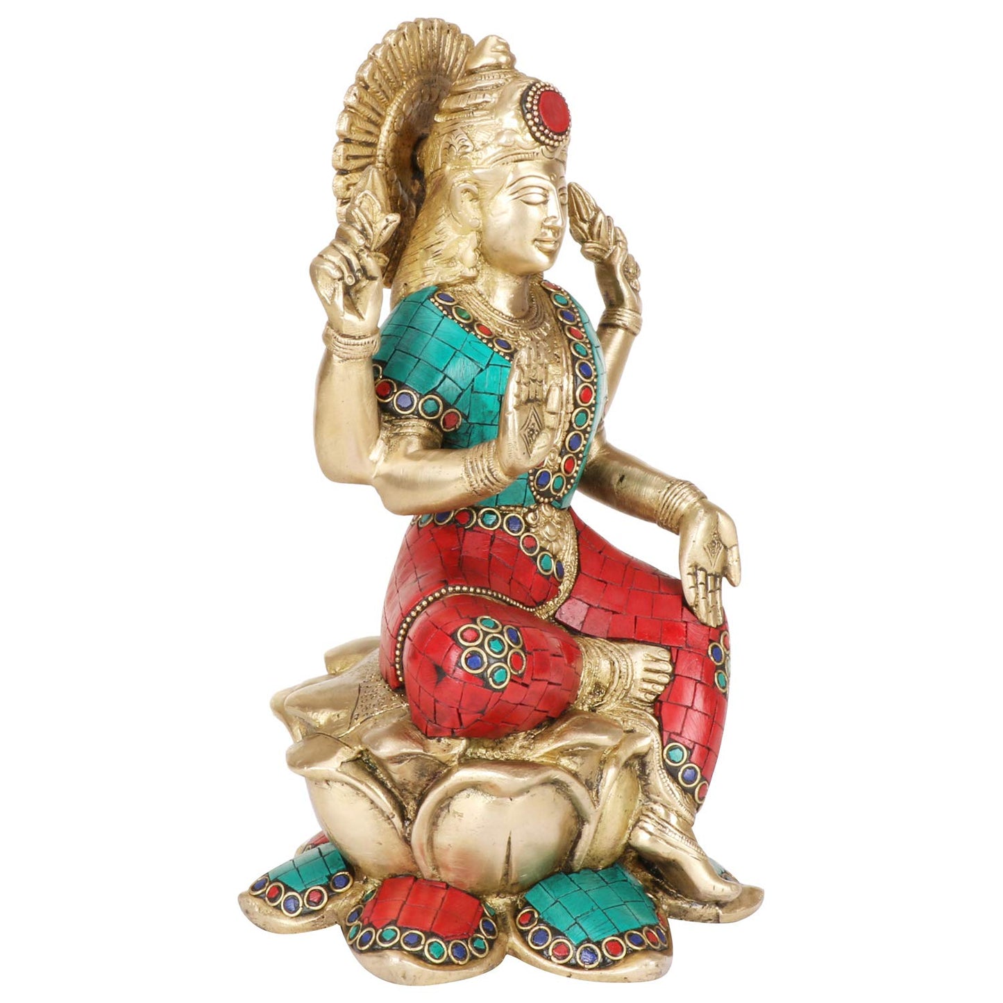 Brass Goddess Lakshmi laxmi Sitting on Lotus Idol for Diwali Pooja Home Decor Multicolor (Height 10 inch weight 3.90 Kg) - SvarupArt
