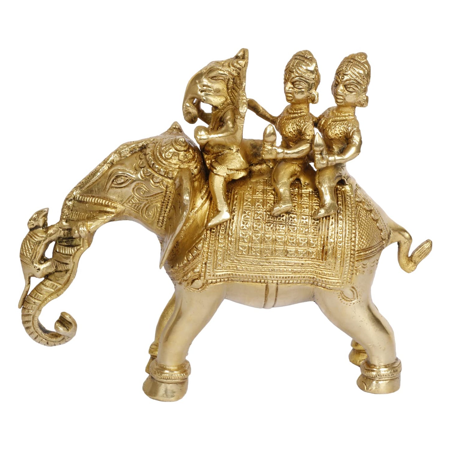 Brass Bhagwan Ganesha Riddhi Siddhi Riding On Elephant Idol Statue Ganpati Murti for Home Decor Living Room - SvarupArt