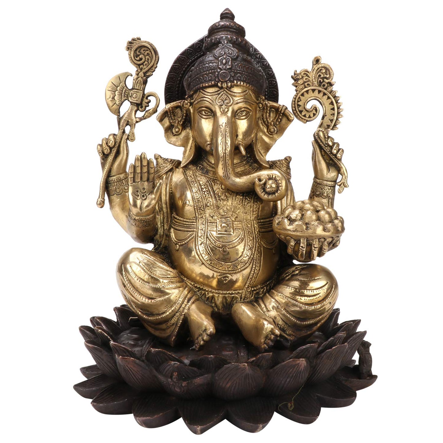 Brass Mangalkari Ganesha Sitting On Lotus Bhagwan Idol Ganesh Statue Ganpati Murti for Home Entrance Decor Diwali Gift - SvarupArt