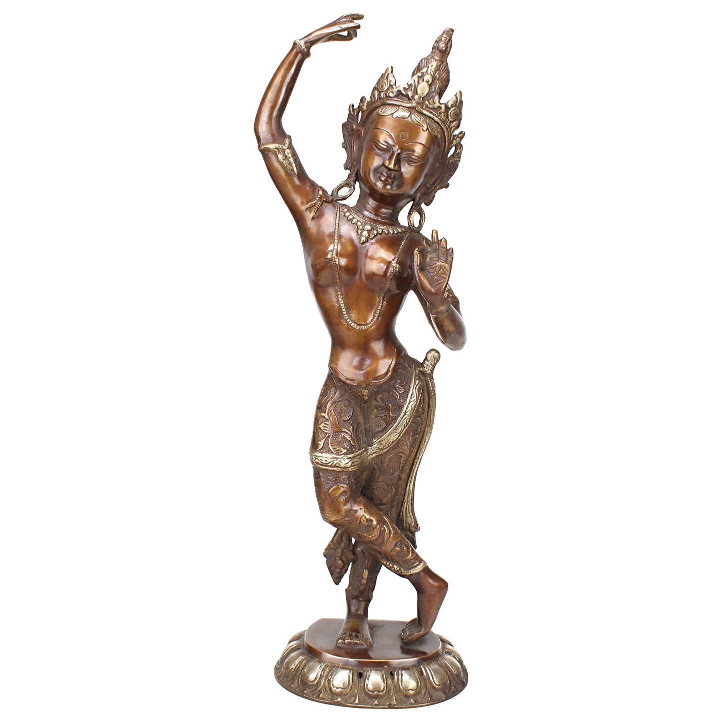 Big Brass Goddess Tara Devi Standing Idol Tibetan Buddhist Goddess Green Tara Decorative Sculpture Color Copper Gold - SvarupArt