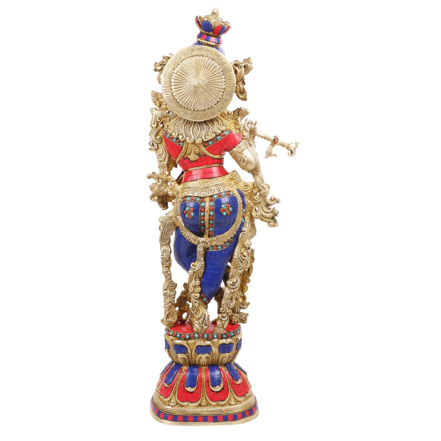 Brass Krishna Bhagwan Murti in Multicolor for Home Decor Height 29 Inch - SvarupArt