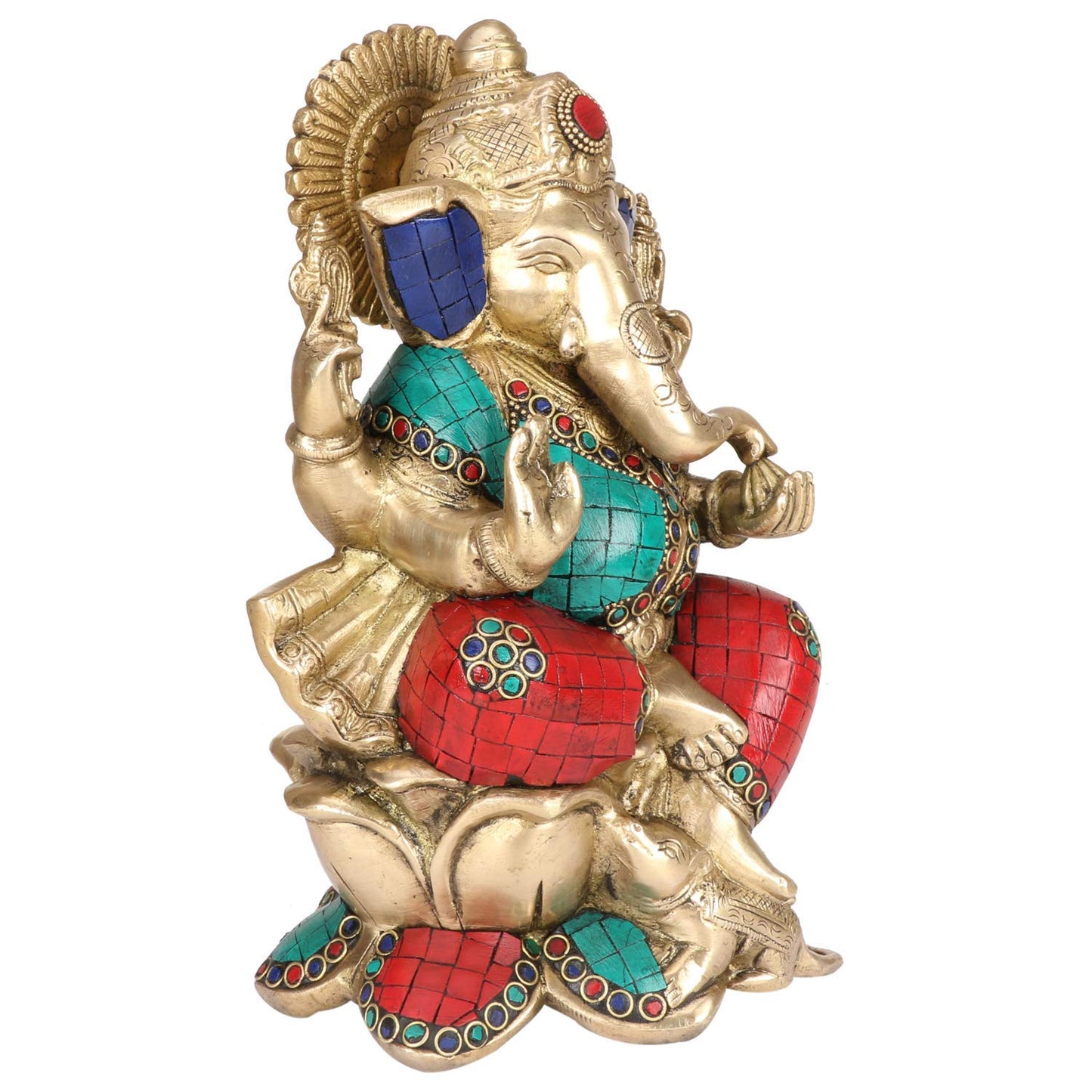 Brass Ganesha Idol for Home Decoration Ganpati Statue Murti for Gift Height 9.5 Inch Weight 5.1 Kg Color Multicolor - SvarupArt