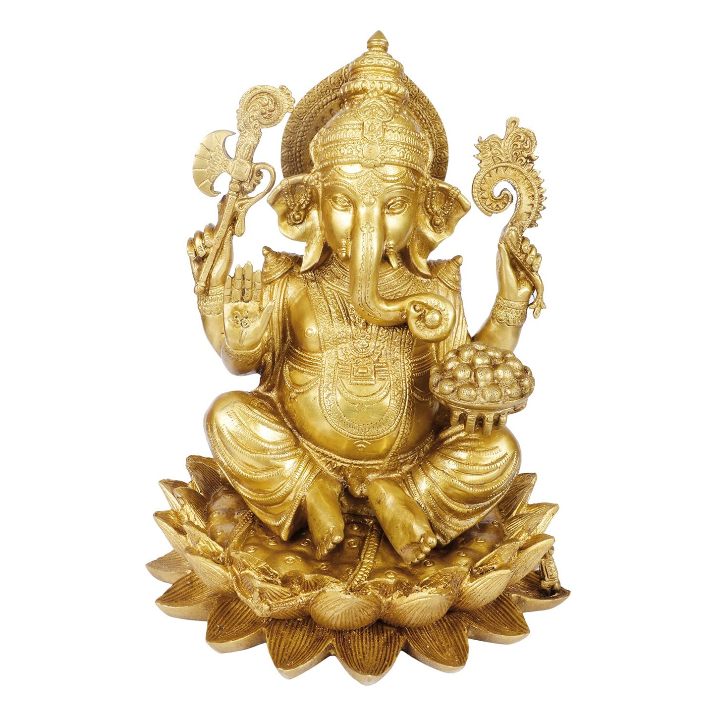 Brass Ganesha Idol for Home Decoration Ganpati Statue Murti for Gift Height 11.5 Inch Weight 8.2 Kg Color Gold - SvarupArt
