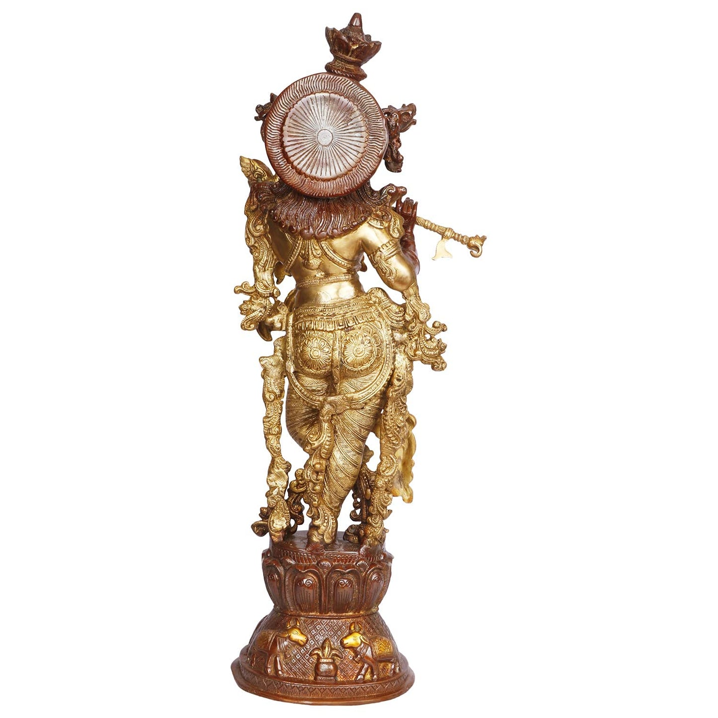 Brass Krishna Bhagwan Idol Murli Kishan Murti Playing Bansuri Gift for Home Mandir Decor Marriage Height 29 Inch - SvarupArt