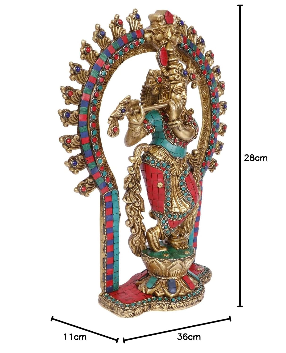 Brass Krishna Bhagwan Idol Murli Kishan Murti Playing Bansuri Gift for Home Mandir Decor Marriage Height 14 Inch Weig... - SvarupArt