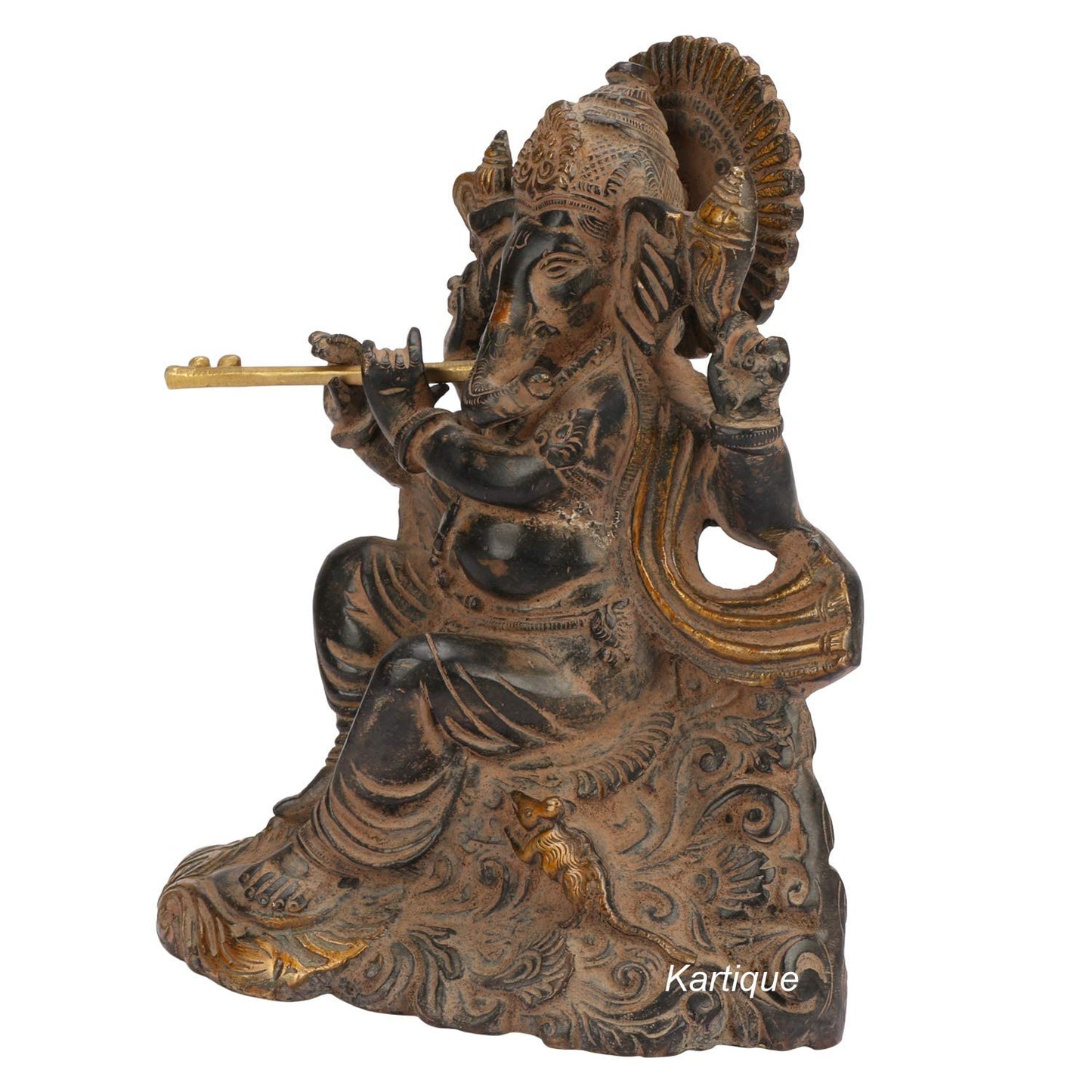 Brass Ganesha Idol for Home Decoration Ganpati Statue Murti for Gift Height 8 Inch Weight 3.3 Kg Color Brown - SvarupArt