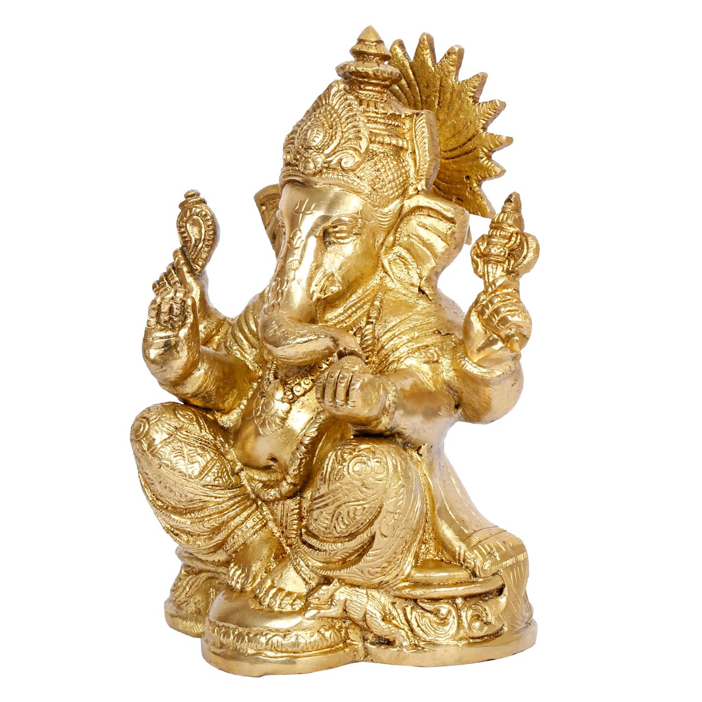 Brass Ganesh Bhagwan Idol Ganesha Statue Ganpati Murti for Home Entrance Decor Diwali Gift Height 6.5 Inch - SvarupArt