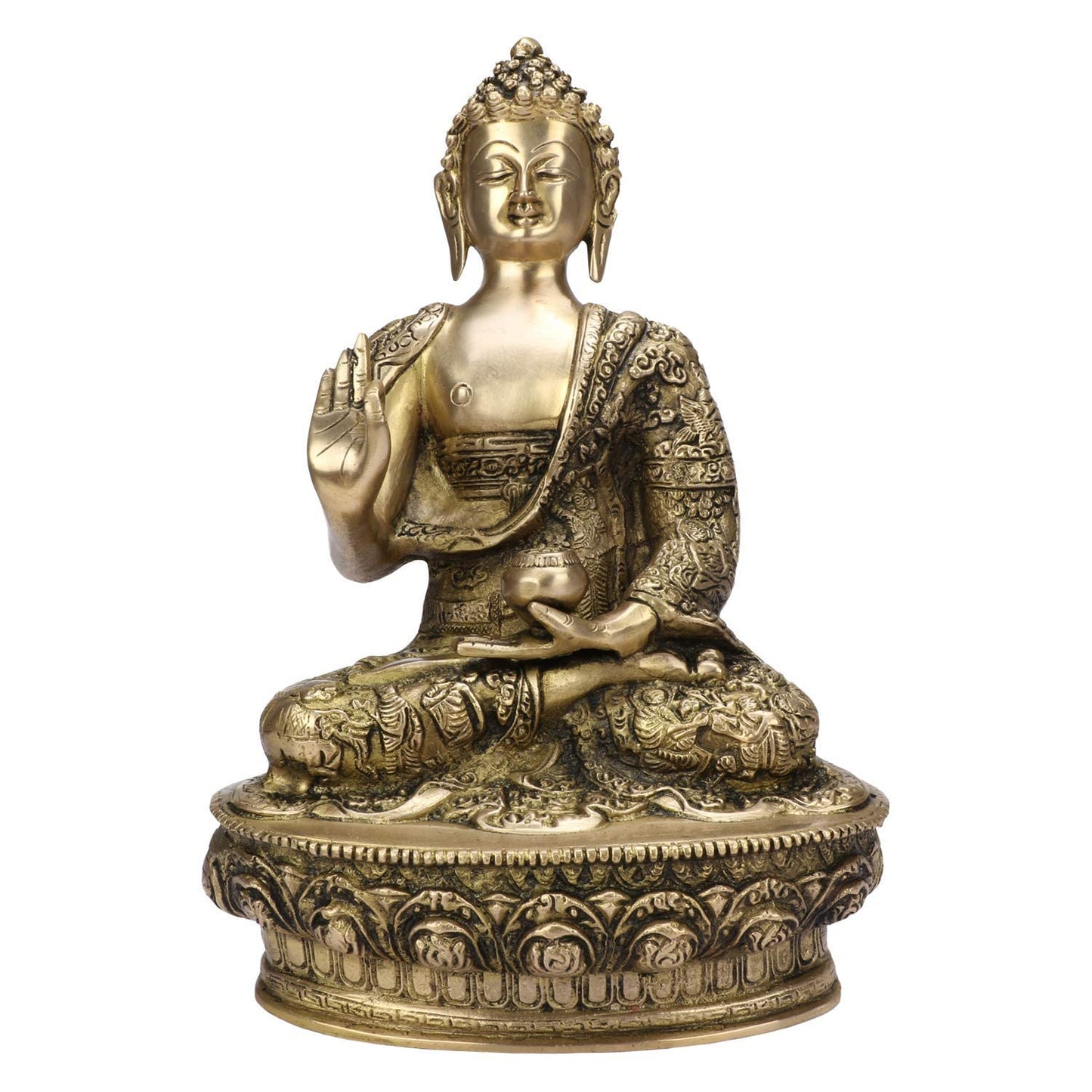 Brass Gautam Buddha Idol Statue Murti Draped in Stone Embellished Shawl for Home Decoration Blessing Buddha Height 11 Inch - SvarupArt