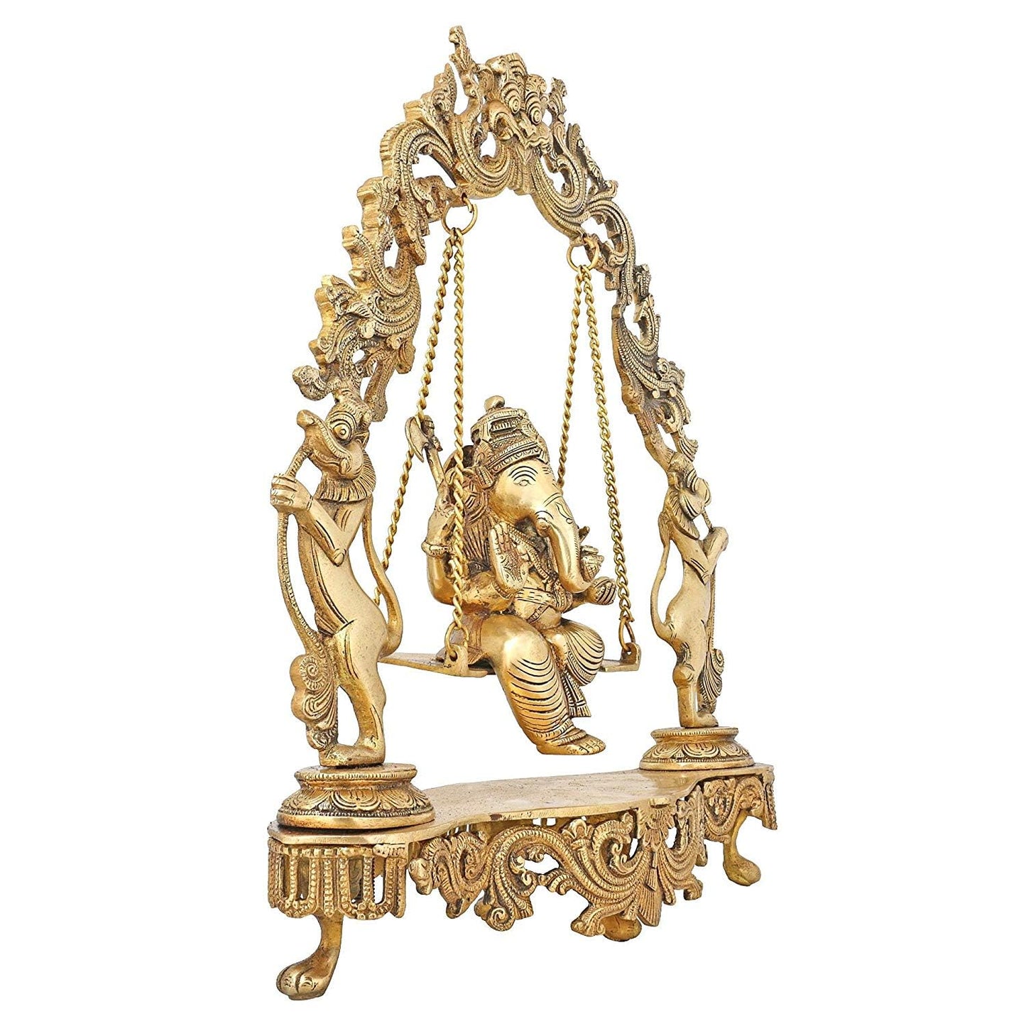Brass Ganesha On Jhoola Swing Showpiece, Beautiful Handcrafted Brass Ganesh Statue 18 Inch - SvarupArt