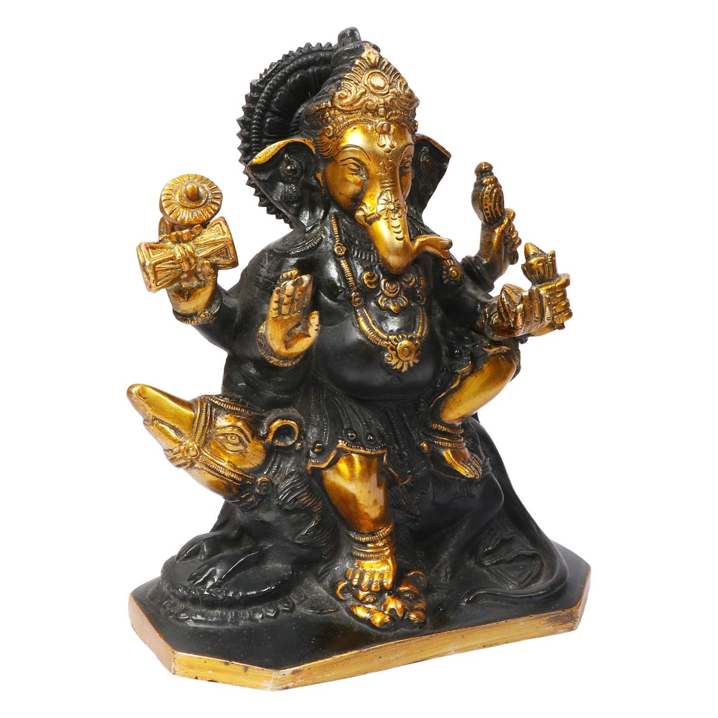 Brass Ganesha Idol for Home Decoration Ganpati Statue Murti for Gift Height 8 Inch Weight 2.7 Kg Color Black - SvarupArt