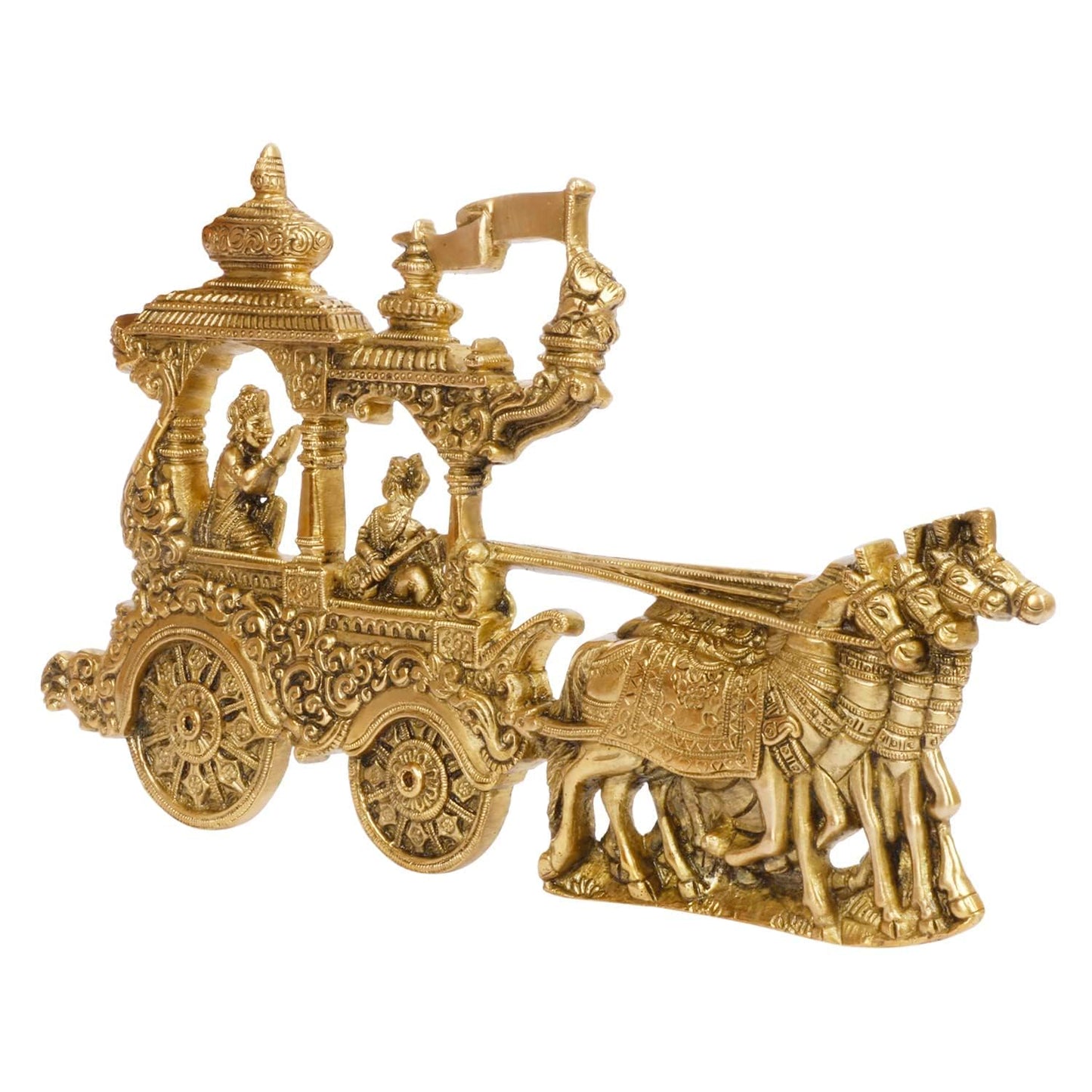 Brass Arjun Rath with Krishan Ji wall Hanging in Gold Color 13 Inch - SvarupArt
