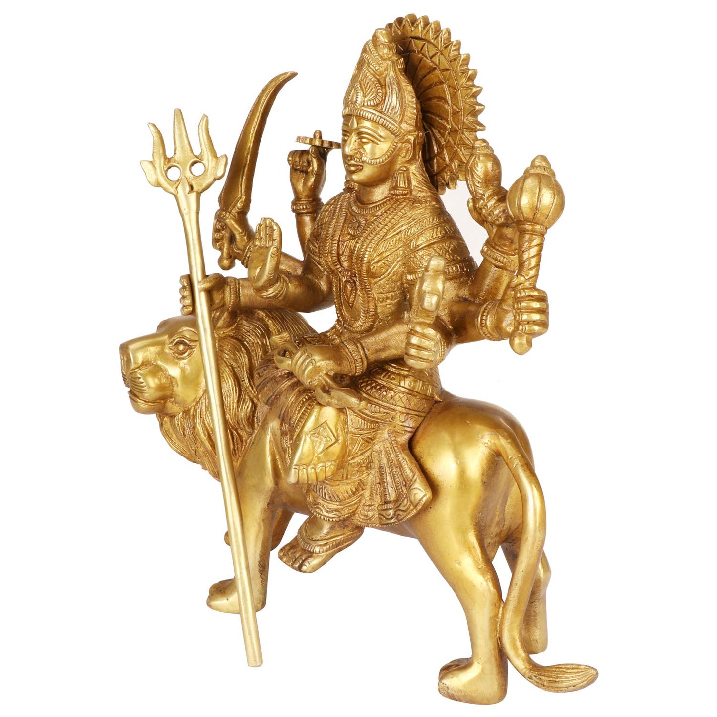Brass Maa Durga Idol Sitting On Lion Ma Sherwali Murti Vaishno Devi Statue for Home Mandir Gift Navratra Puja 9.5 Inch - SvarupArt