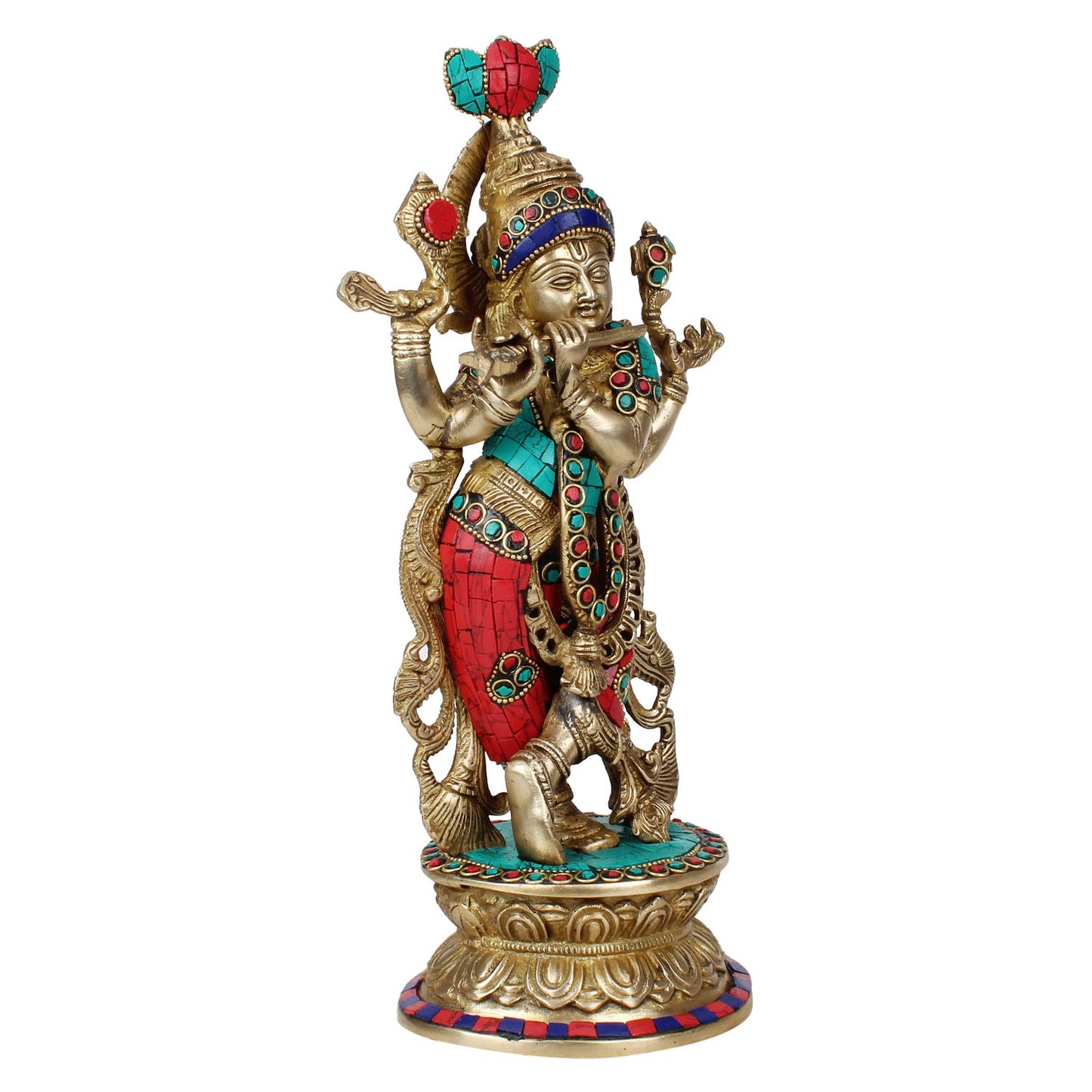 Brass Krishna Bhagwan Idol Murli Kishan Murti Playing Bansuri Gift for Home Mandir Decor Marriage Height 12 Inch - SvarupArt