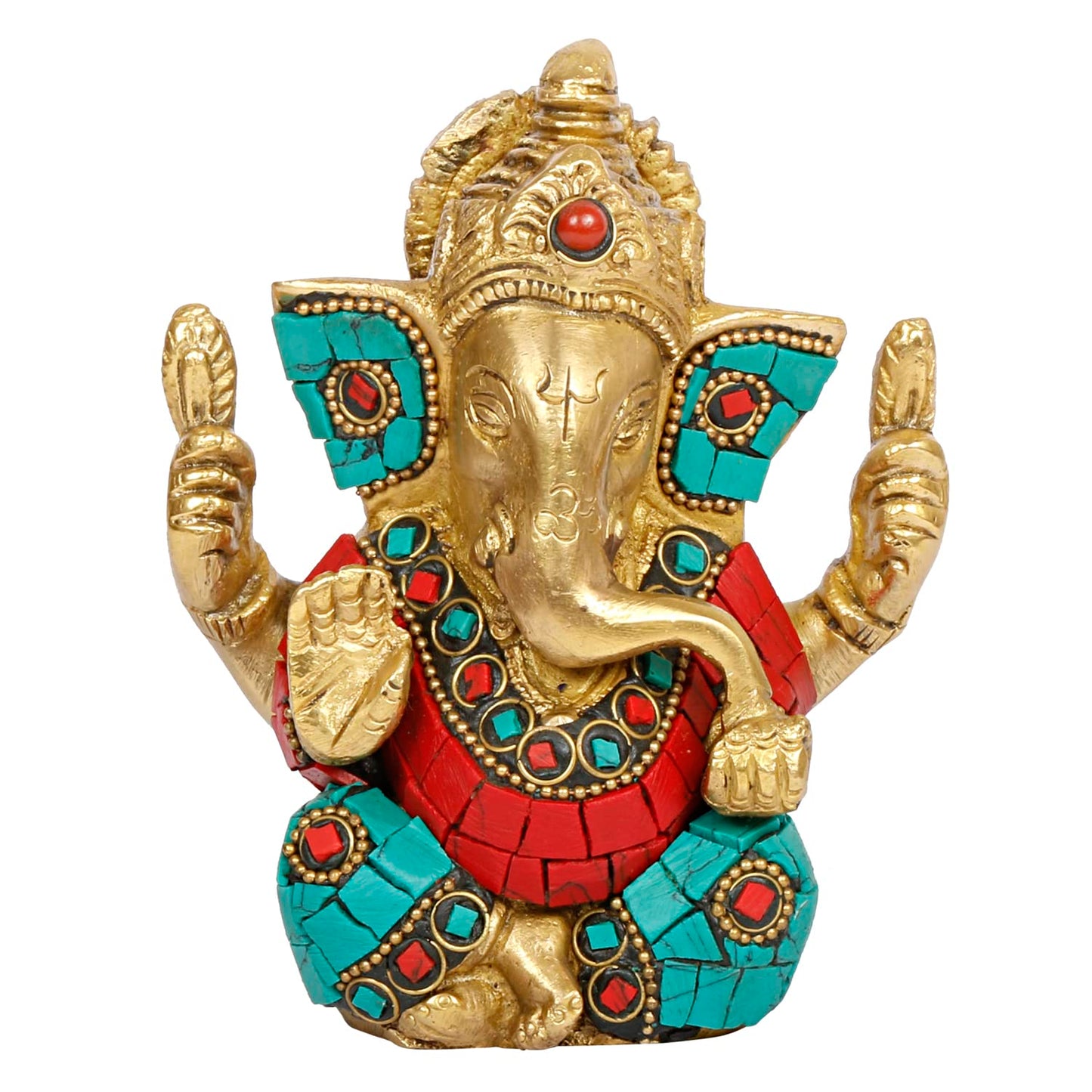 Brass Ganesh Bhagwan Idol Taj Ganesha Statue Ganpati Murti for Home Entrance Decor Diwali Gift 4.5 Inch - SvarupArt