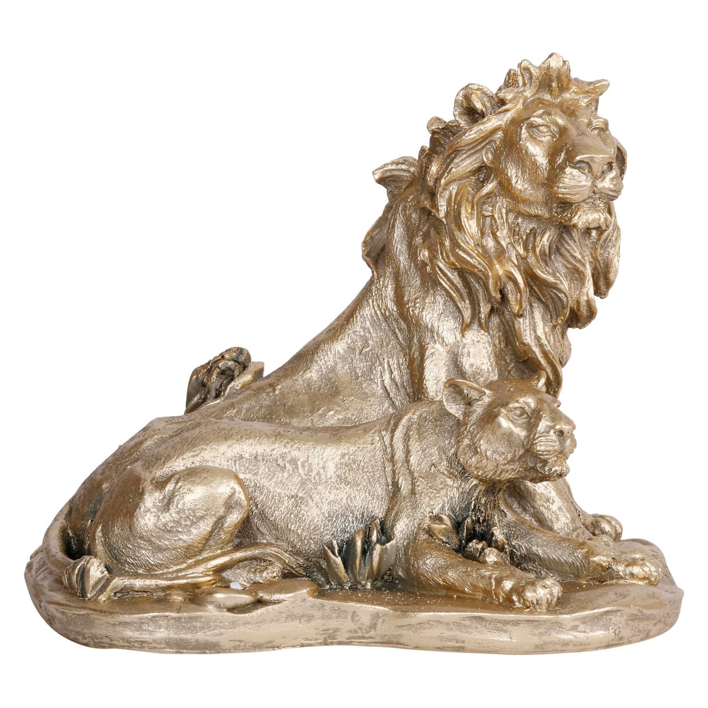 Heartwarming Lion Family In A Gold Color Resin Sculpture Height 7 Inch - SvarupArt