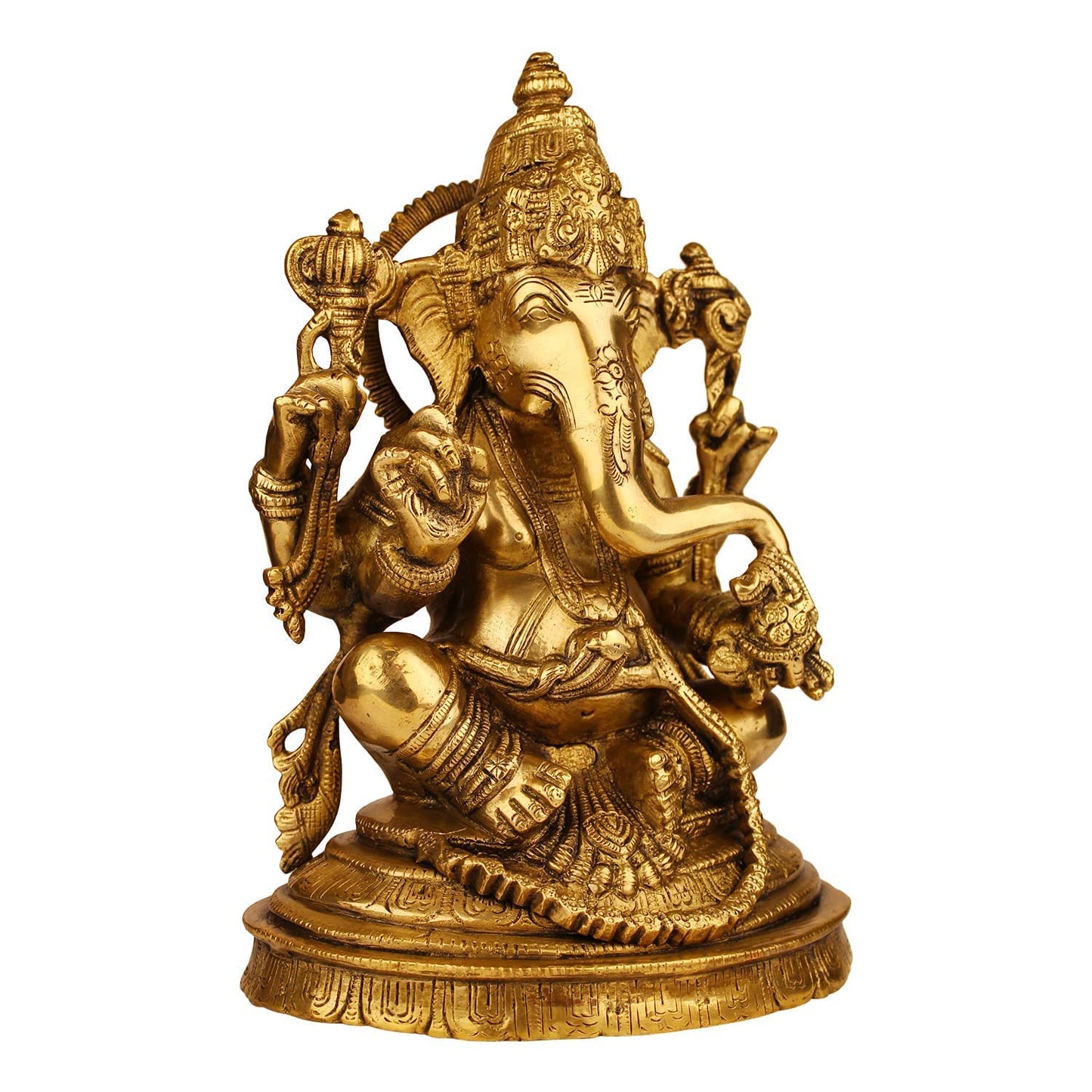 Brass Ganesha Idol for Home Decoration Ganpati Statue Murti for Gift Height 11 Inch Weight 4.4 Kg Color Gold - SvarupArt
