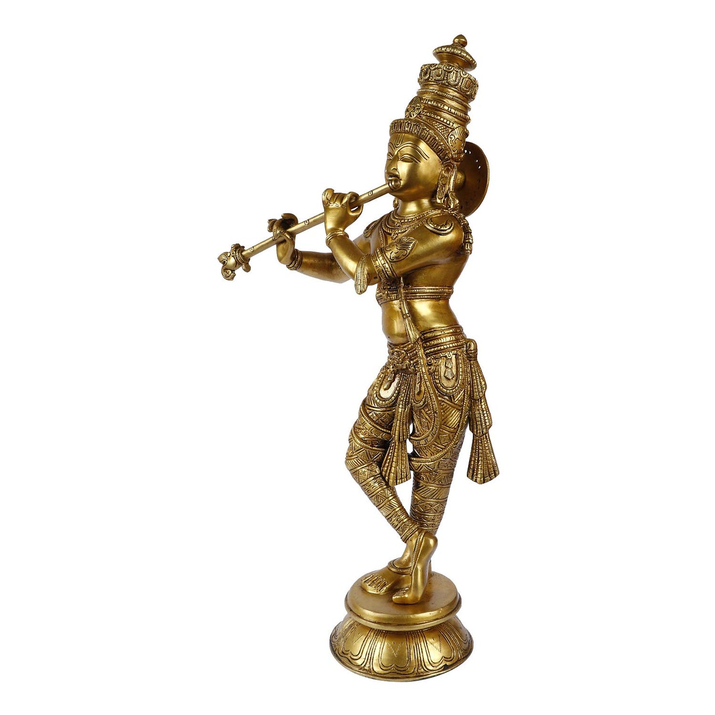 Brass Krishna Bhagwan Idol Murli Kishan Murti Playing Bansuri Gift for Home Mandir Decor Marriage Height 23 Inch - SvarupArt