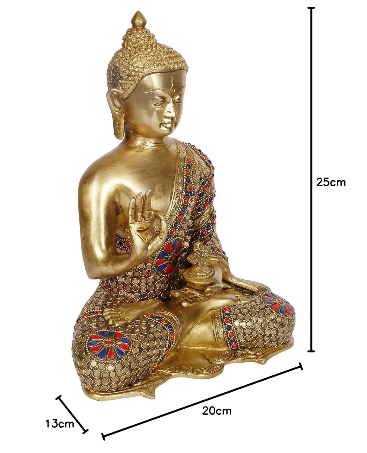 Brass Gautam Buddha Idol Statue Murti Draped in Stone Embellished Shawl for Home Decoration Blessing Buddha Height 10 Inch - SvarupArt
