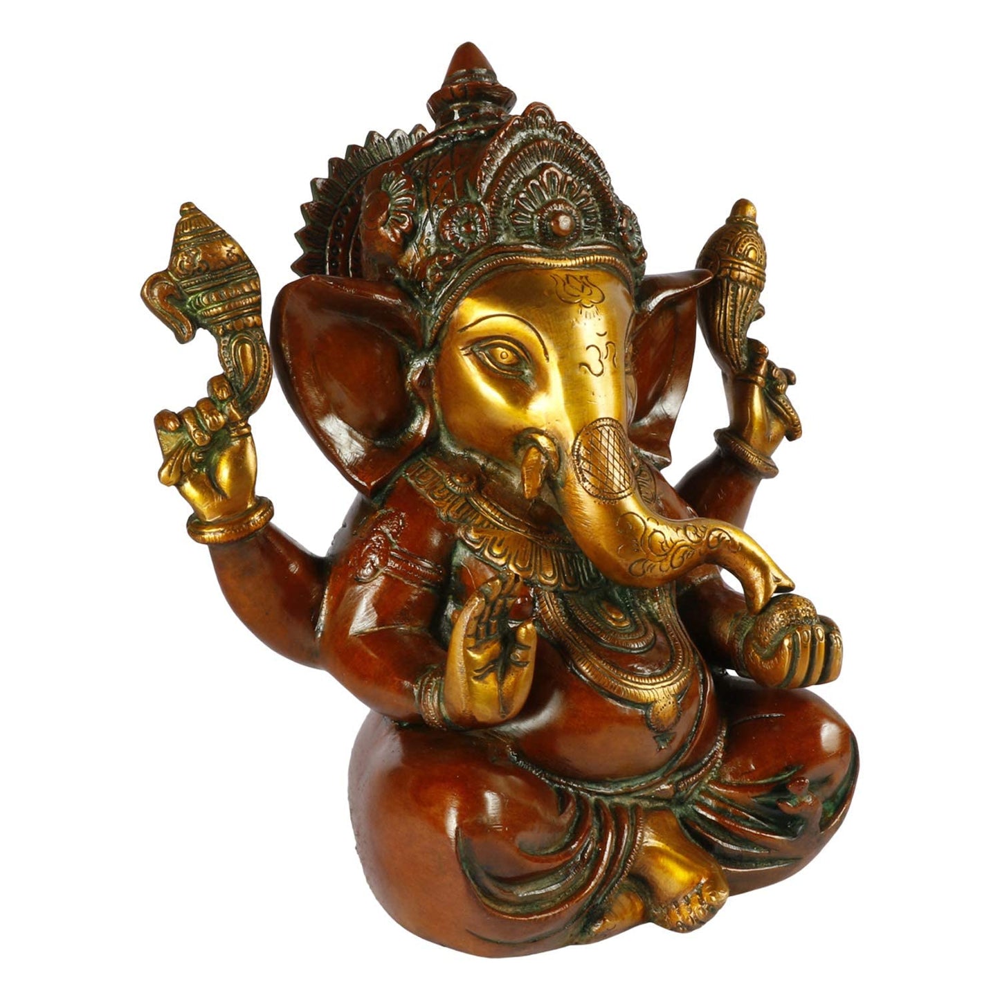 Brass Ganesha Idol for Home Decoration Ganpati Statue Murti for Gift Height 9 Inch Weight 4.4 Kg Color multicolor - SvarupArt