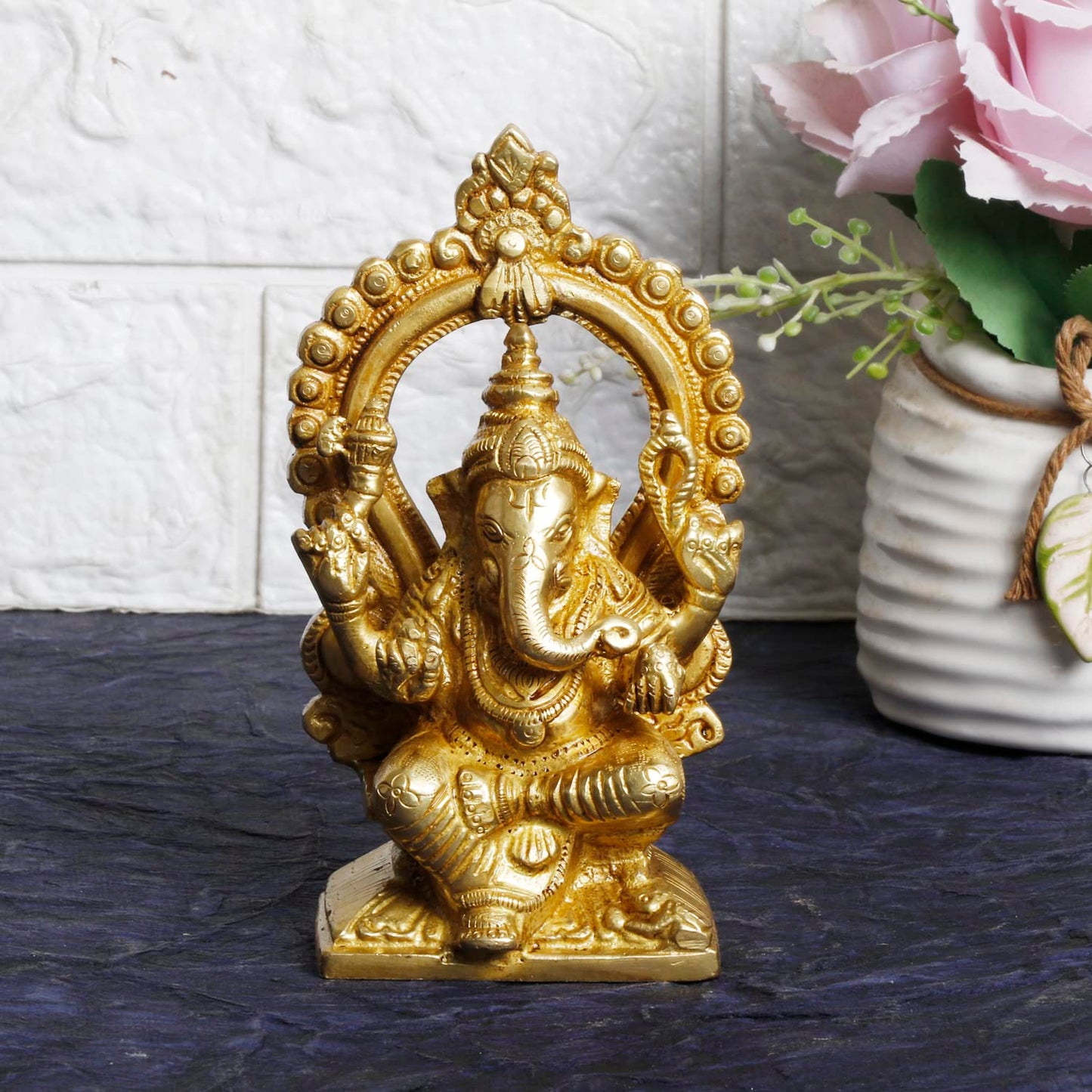 Brass Sitting Ganesha Idol Ganesha Statue Ganpati Murti for Home Entrance Decor Height 6 Inch. - SvarupArt