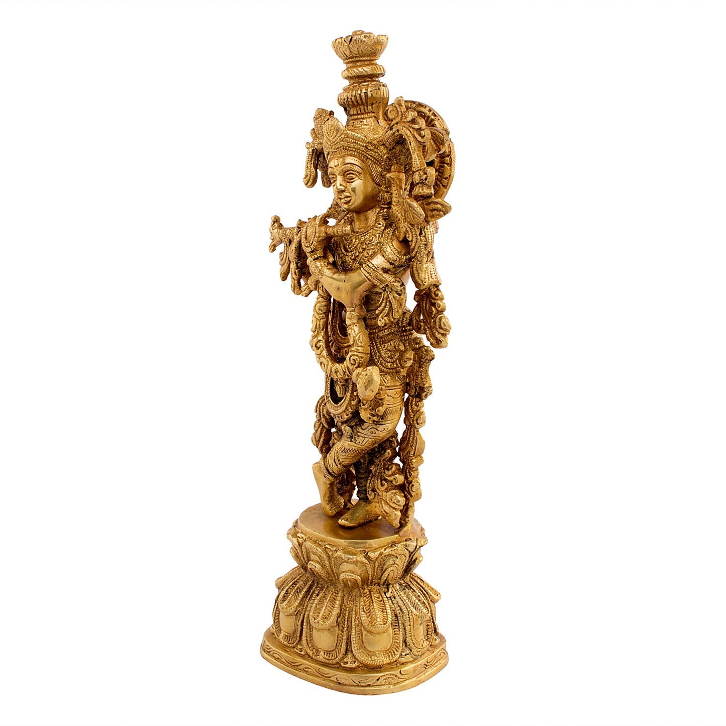 Brass Krishna Bhagwan Idol Murli Kishan Murti Playing Bansuri Gift for Home Mandir Decor Marriage Height 13 Inch - SvarupArt