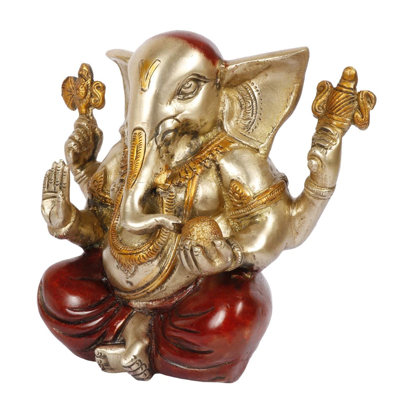 Brass Ganesha Idol for Home Decoration Ganpati Statue Murti for Gift Height 6.5 Inch Weight 3 Kg Color Multicolor - SvarupArt