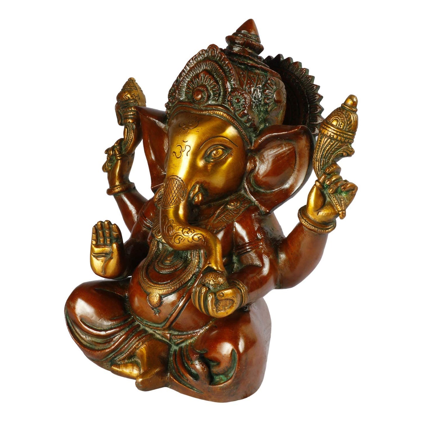 Brass Ganesha Idol for Home Decoration Ganpati Statue Murti for Gift Height 9 Inch Weight 4.4 Kg Color multicolor - SvarupArt