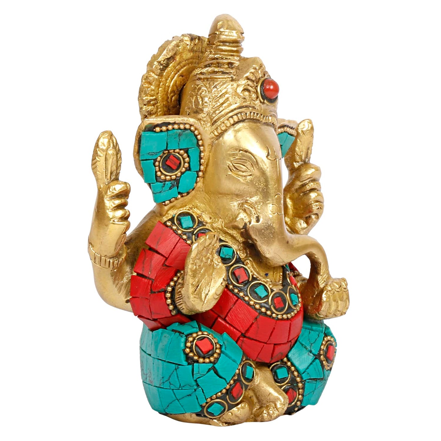Brass Ganesh Bhagwan Idol Taj Ganesha Statue Ganpati Murti for Home Entrance Decor Diwali Gift 4.5 Inch - SvarupArt