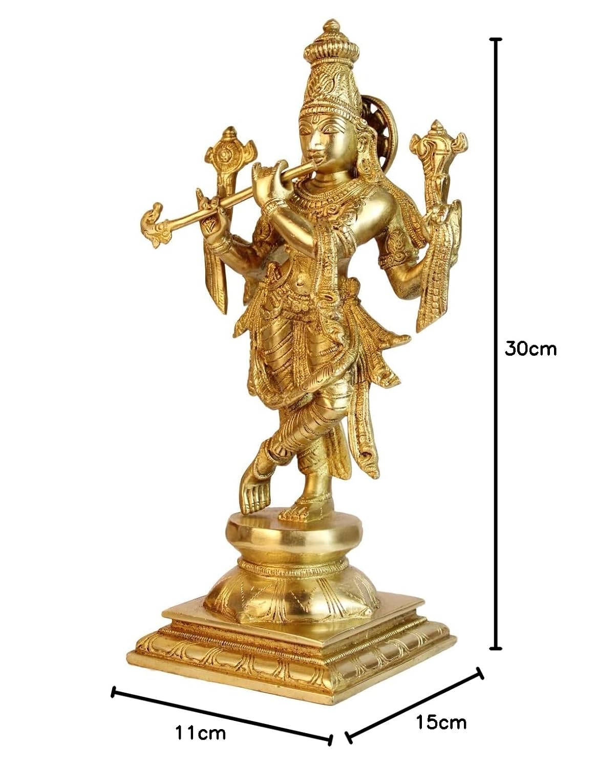Brass Krishna Bhagwan Idol Murli Kishan Murti Playing Bansuri Gift for Home Mandir Decor Marriage Height 12 Inch - SvarupArt