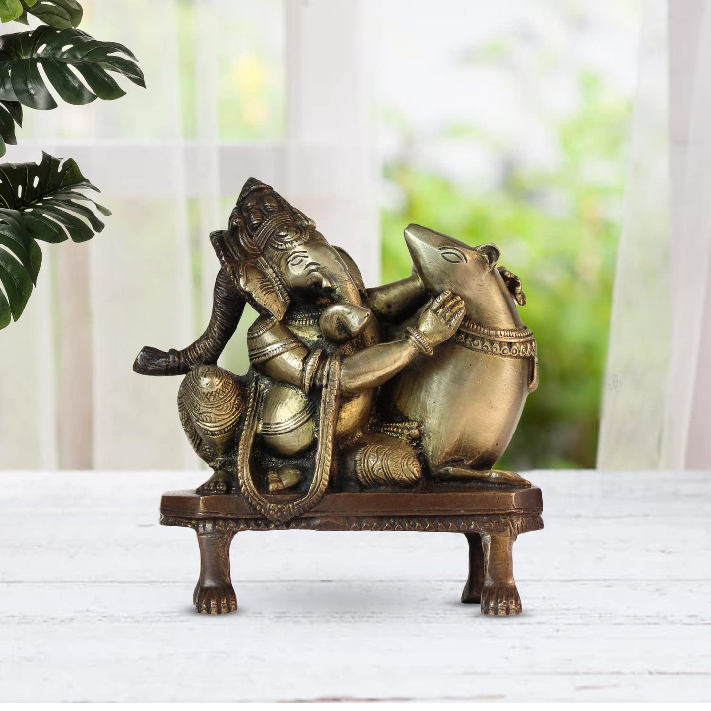 Brass Sitting Ganesha Idol In Multicolor Height 8 Inch Weight 1.6 Kg - SvarupArt