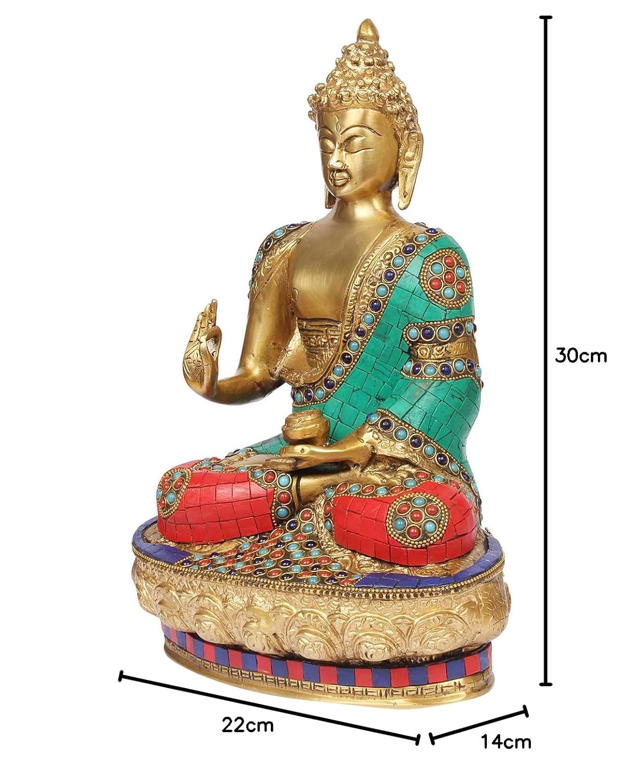 Brass Gautam Buddha Idol Statue Murti Draped in Stone Embellished Shawl for Home Decoration Blessing Buddha Height 12... - SvarupArt