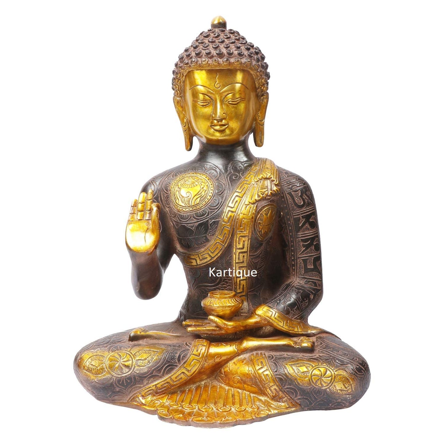 Brass Gautam Buddha Idol Statue Murti Draped in Stone Embellished Shawl for Home Decoration Blessing Buddha Height 12 Inch - SvarupArt